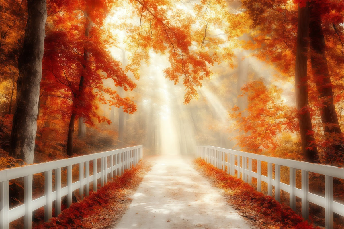Herbstwald Hintergrundkulisse Goldene Herbstbrücke Foto Hintergrund MRR7-105