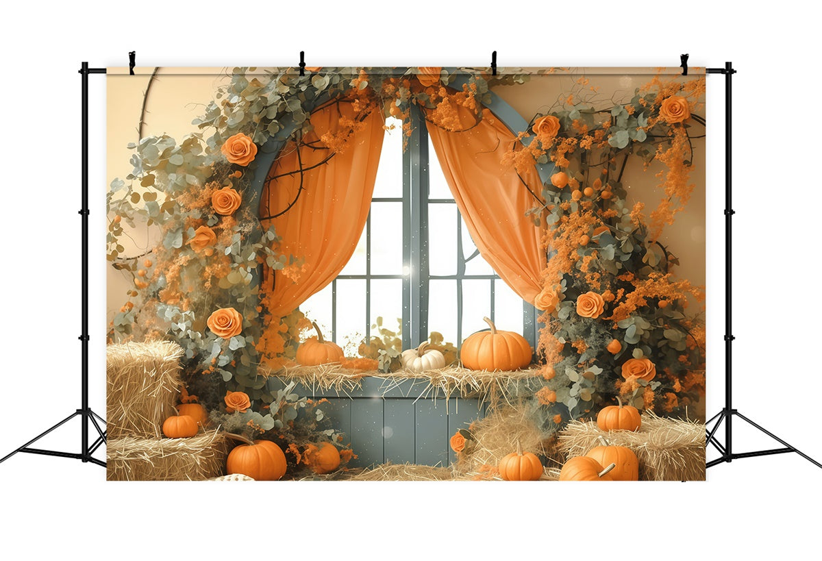 Herbst Backdrops für Fotos Pastell Kürbis Fenster Fotohintergrund MRR7-121
