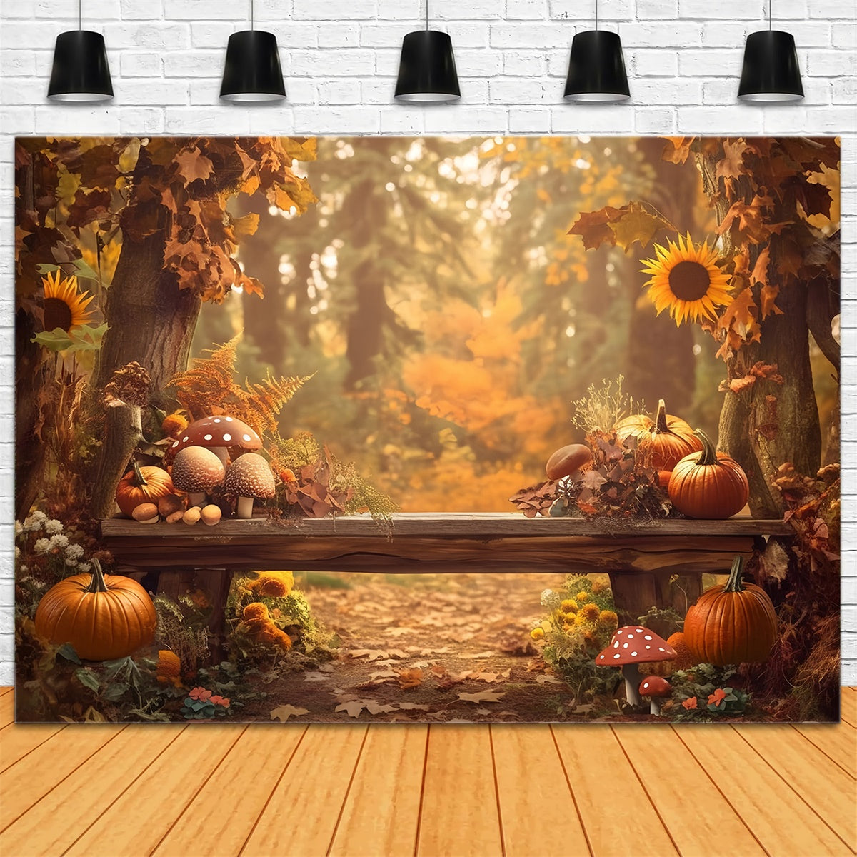 Herbst Wald Backdrops Pilz Kürbis Bank Fotohintergrund MRR7-130