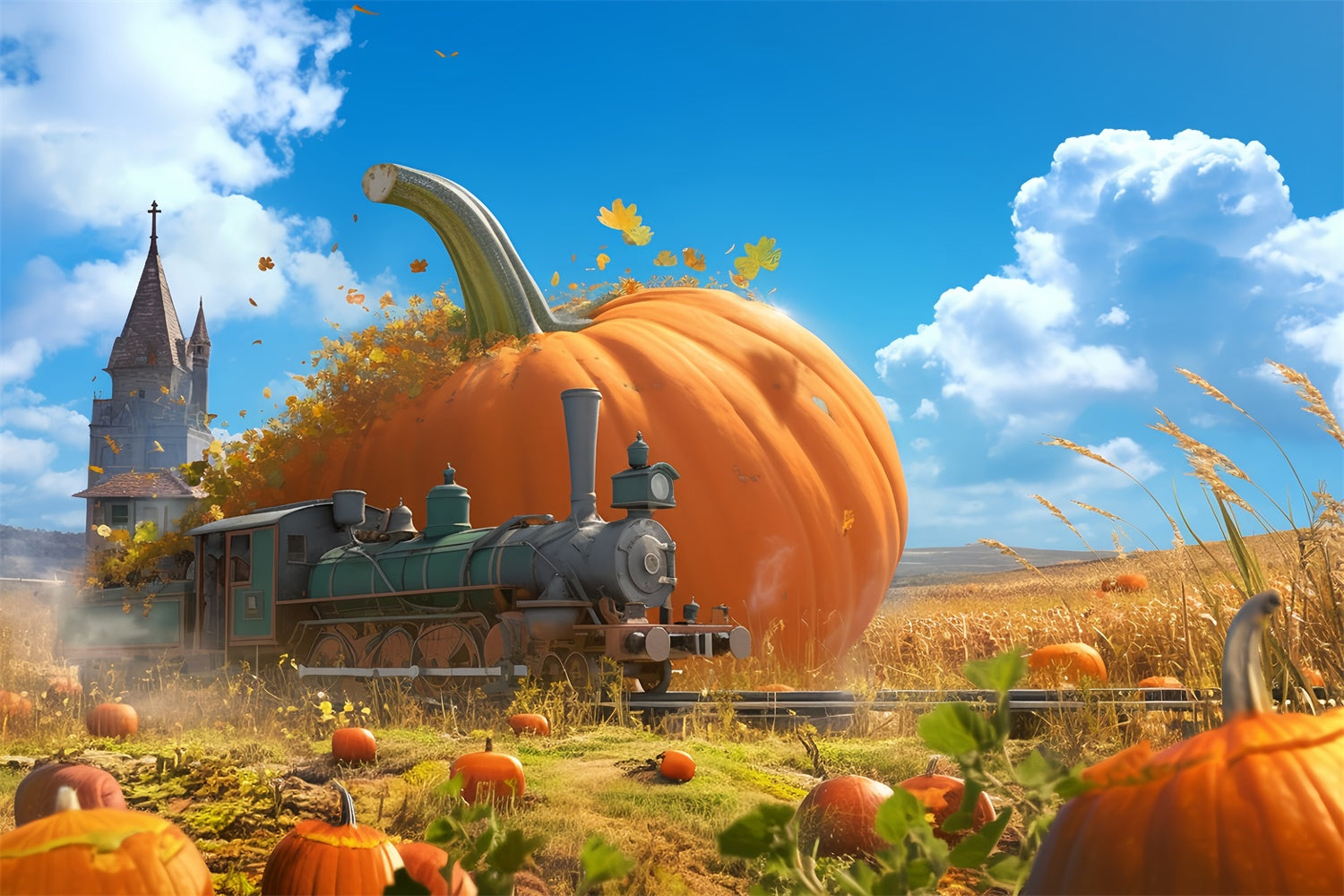 Herbst Fotokulisse Märchenhafte Erntezug Fotohintergrund MRR7-138