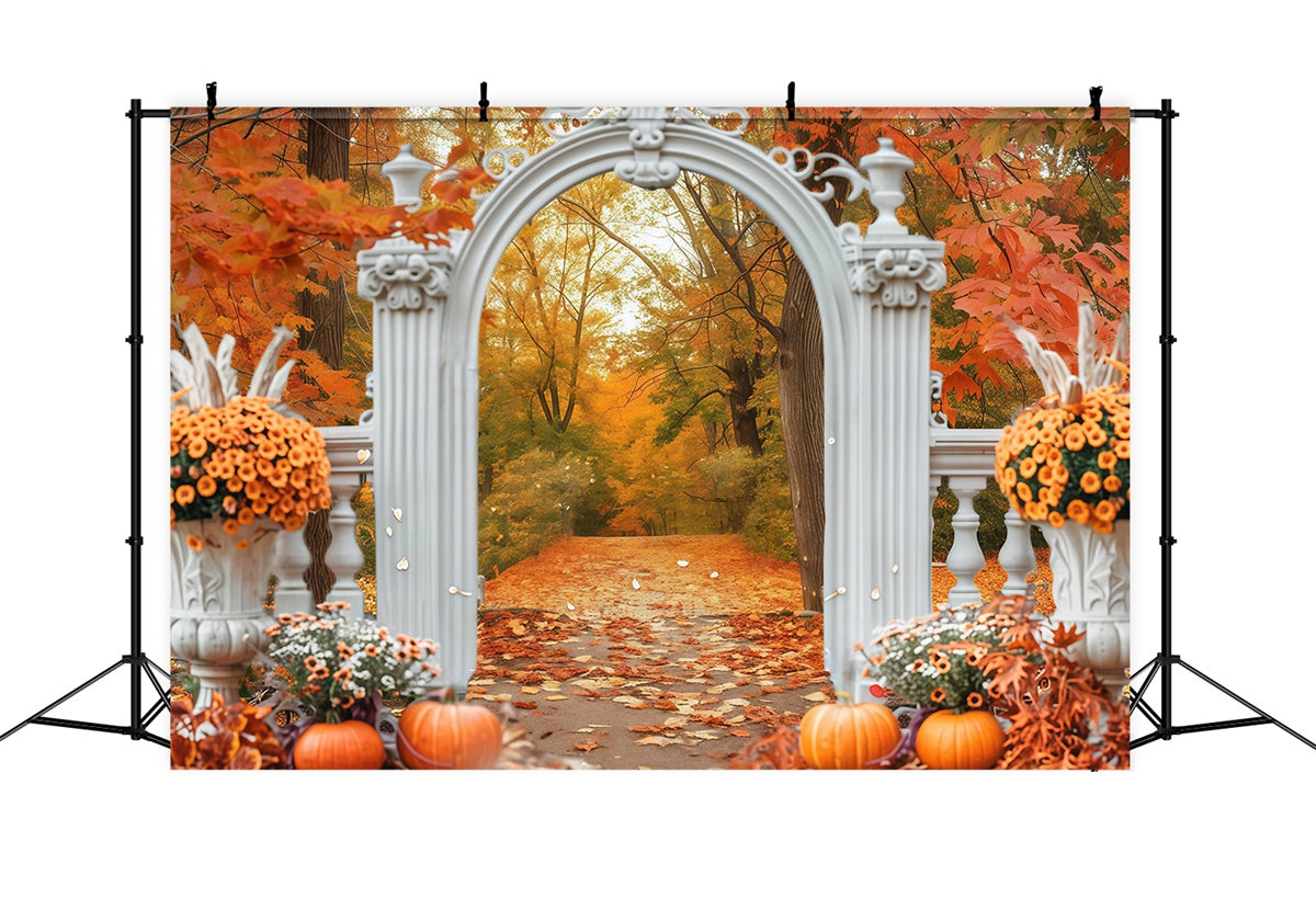 Herbstlaub Hintergrundkulisse Torbogen Waldweg Fotohintergrund MRR7-140