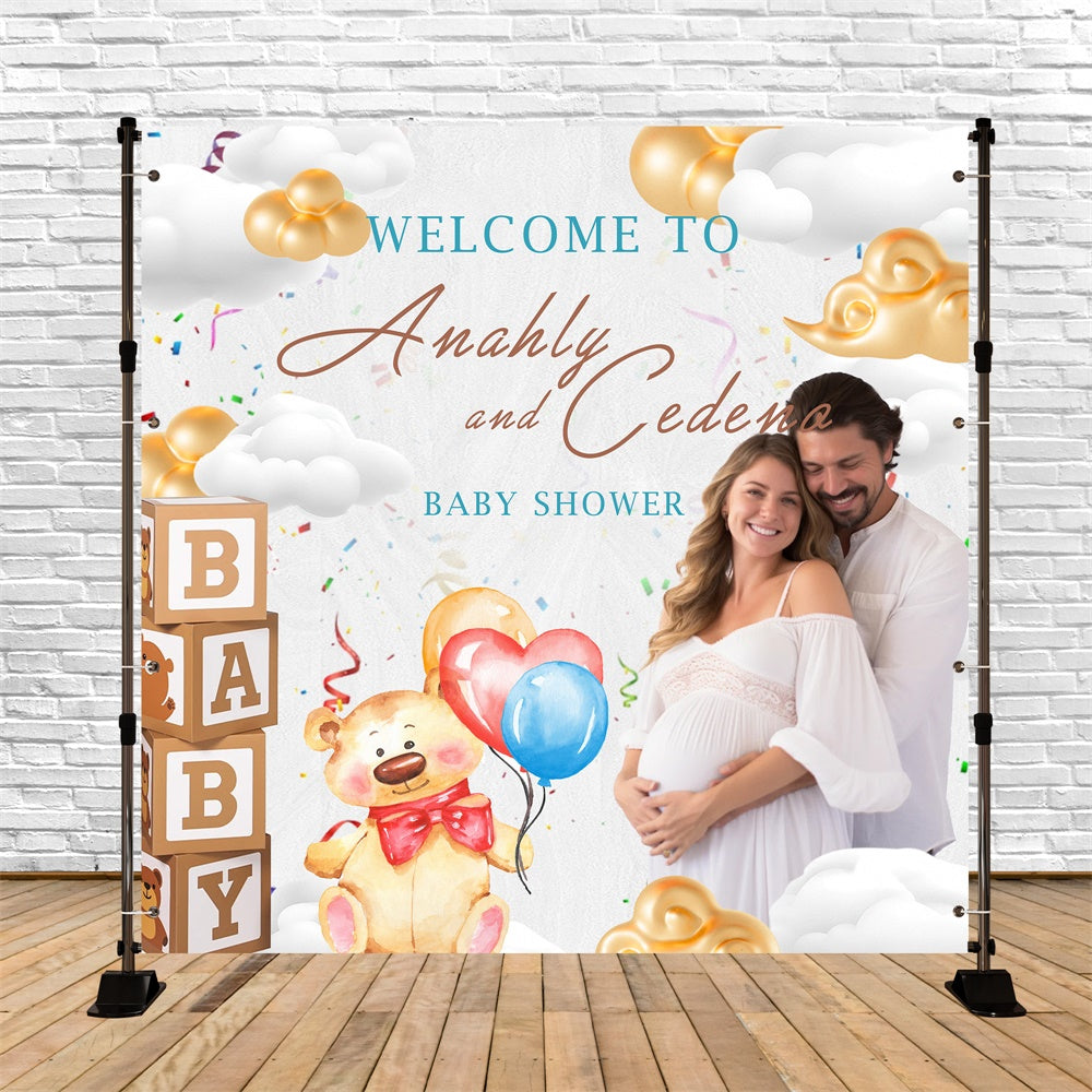 Baby Shower Fotokulisse Konfetti Himmelbär Personalisierte Kulisse MRR7-15