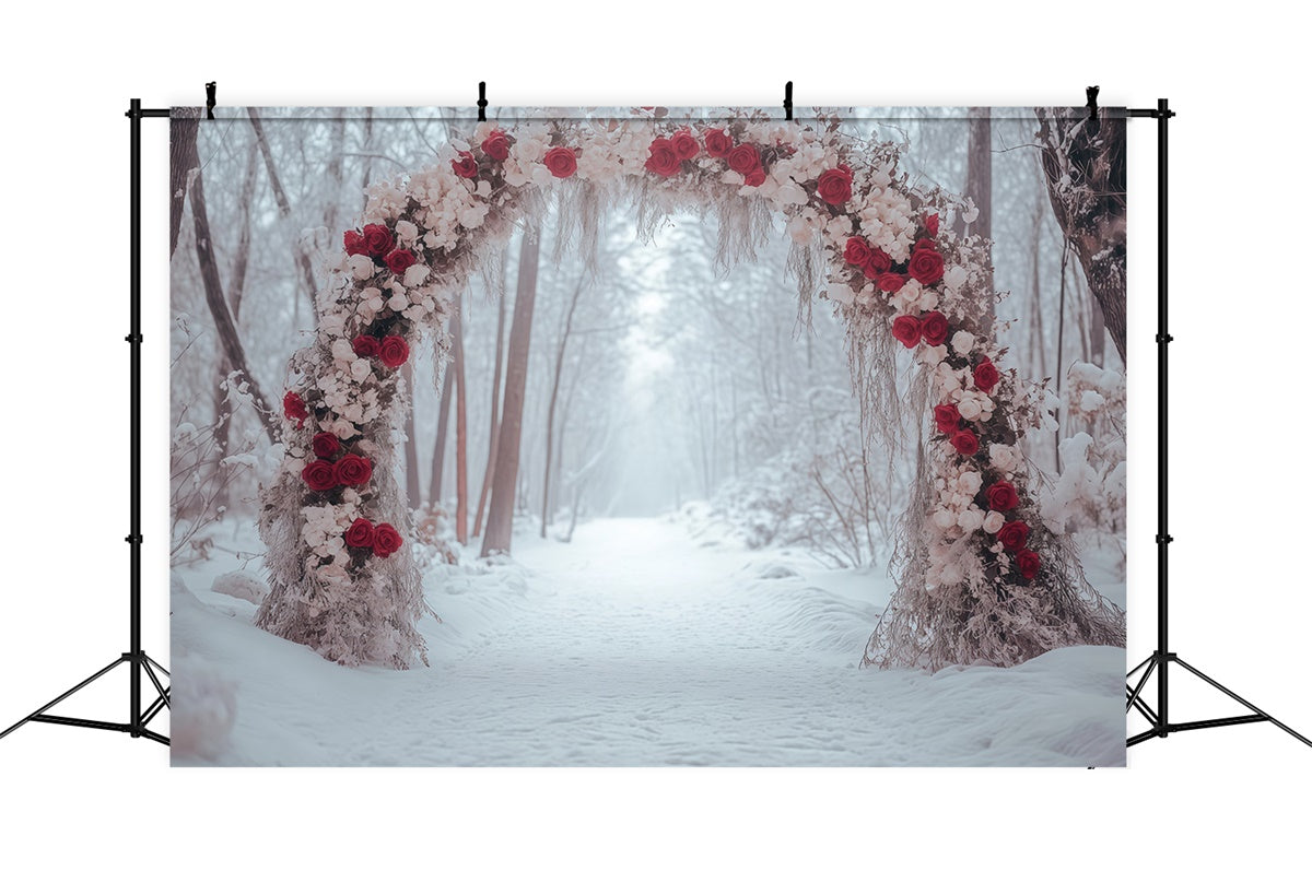 Winterwald-Hintergrundkulisse Rosenbogenpfad-Hintergrundkulisse MRR7-158