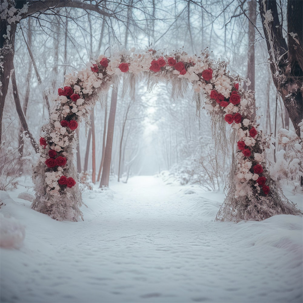 Winterwald-Hintergrundkulisse Rosenbogenpfad-Hintergrundkulisse MRR7-158