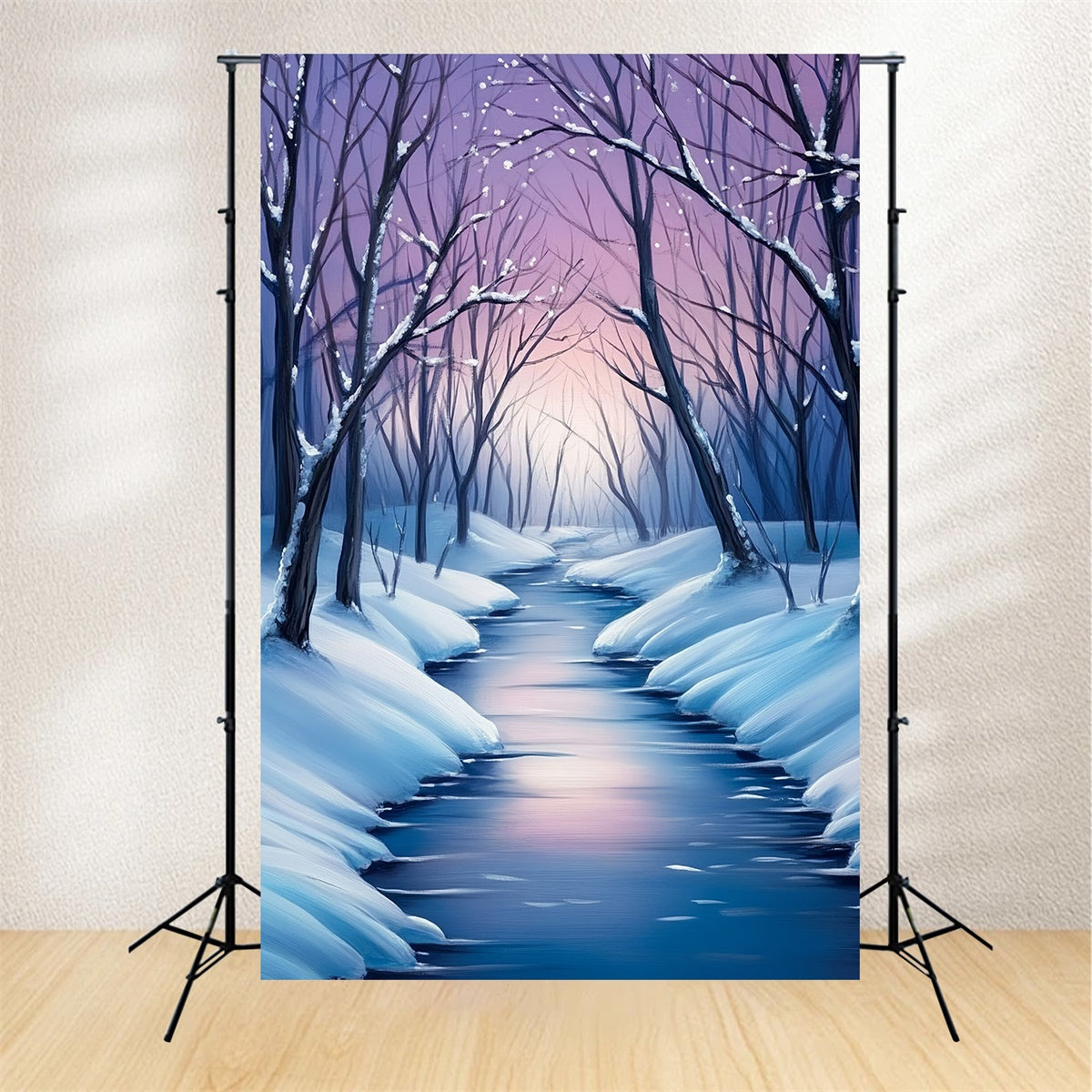 Winterwald-Hintergrundkulisse Eisfluss-Traum-Hintergrundkulisse MRR7-177