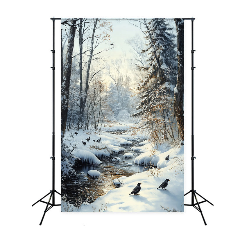 Schnee-Hintergrund Winter Creek Crow Wald-Hintergrund MRR7-178