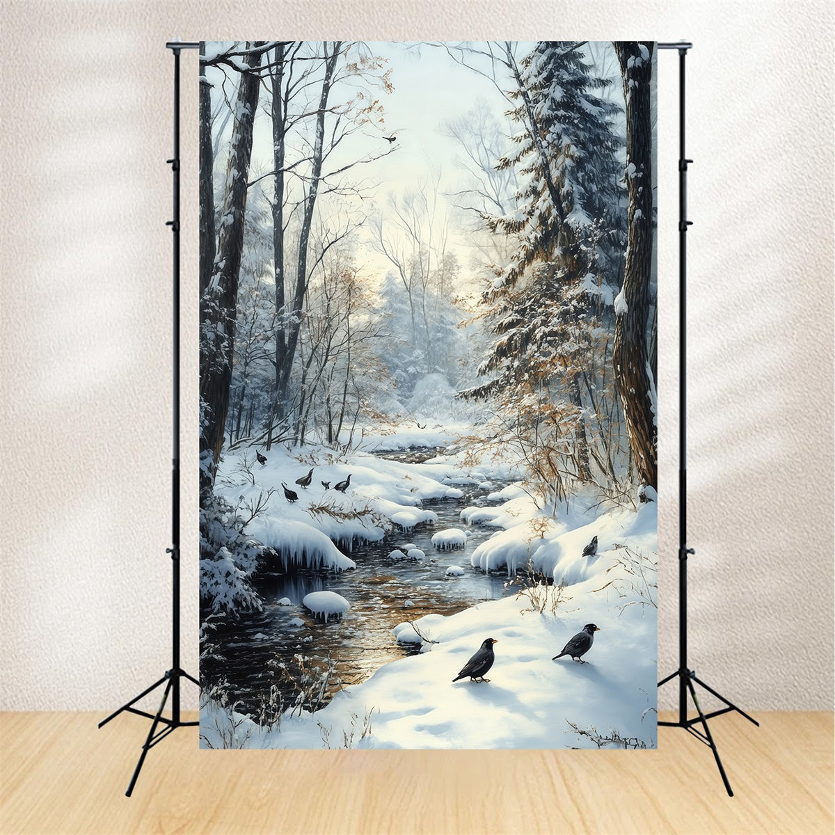 Schnee-Hintergrund Winter Creek Crow Wald-Hintergrund MRR7-178