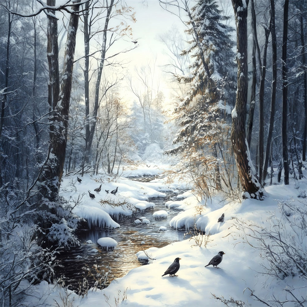 Schnee-Hintergrund Winter Creek Crow Wald-Hintergrund MRR7-178