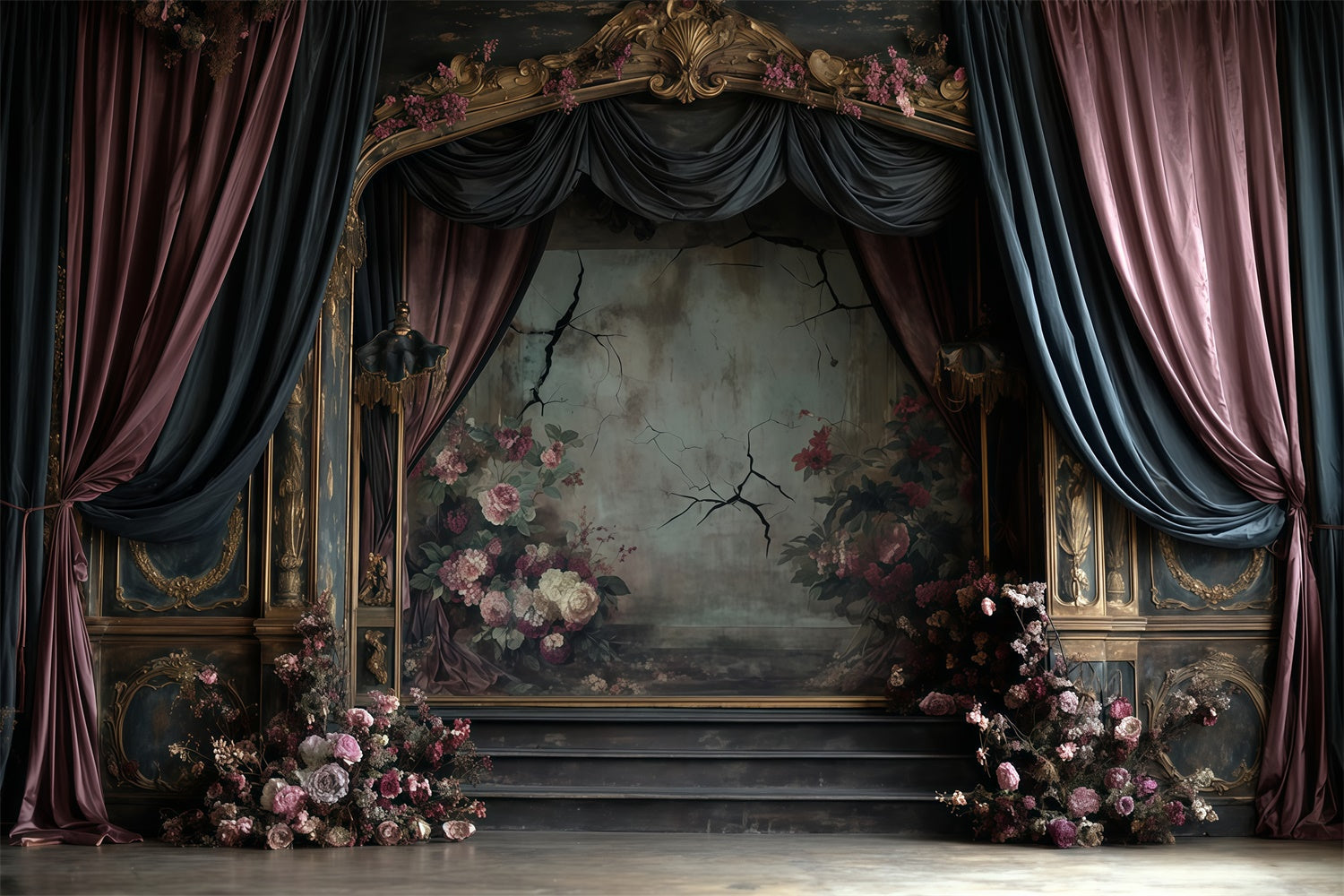 Barocke Backdrop Königlicher Verfall Floral Vintage Foto Kulissen MRR7-211