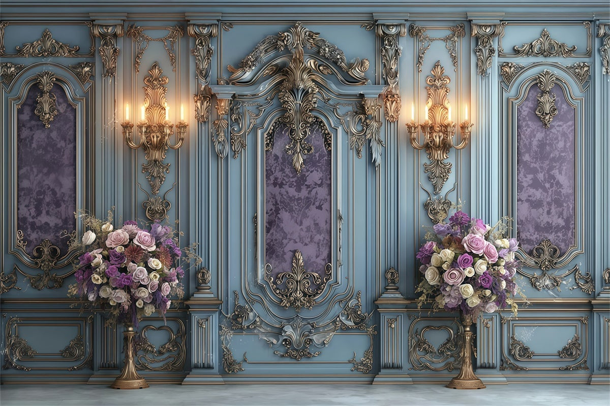 Vintage Wall Backdrop Regal Blue Bloom Elegance Fotohintergrund MRR7-214