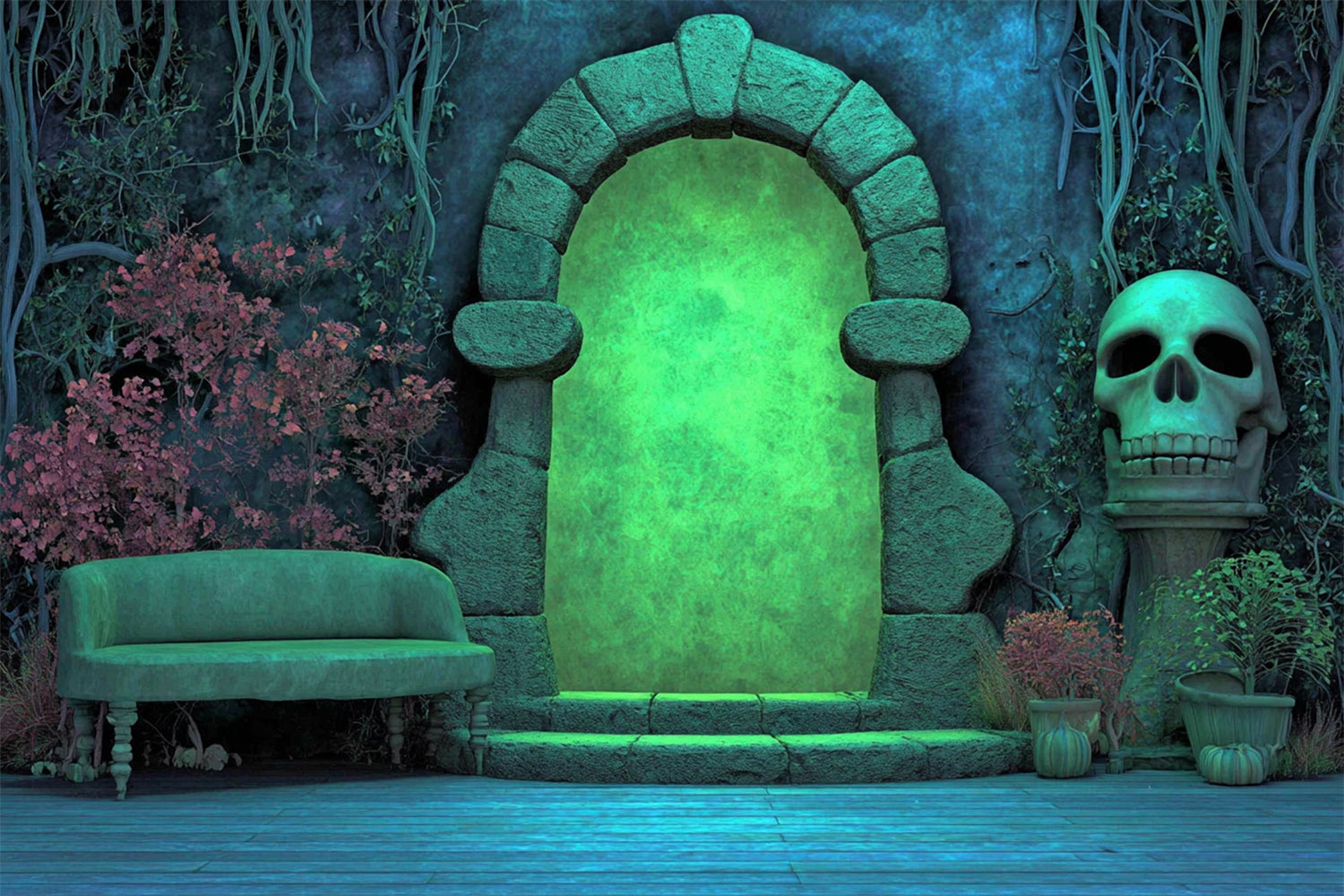 Gruselige Halloween-Hintergrundbilder Glühende Gruft Gateway Hintergrund MRR7-22