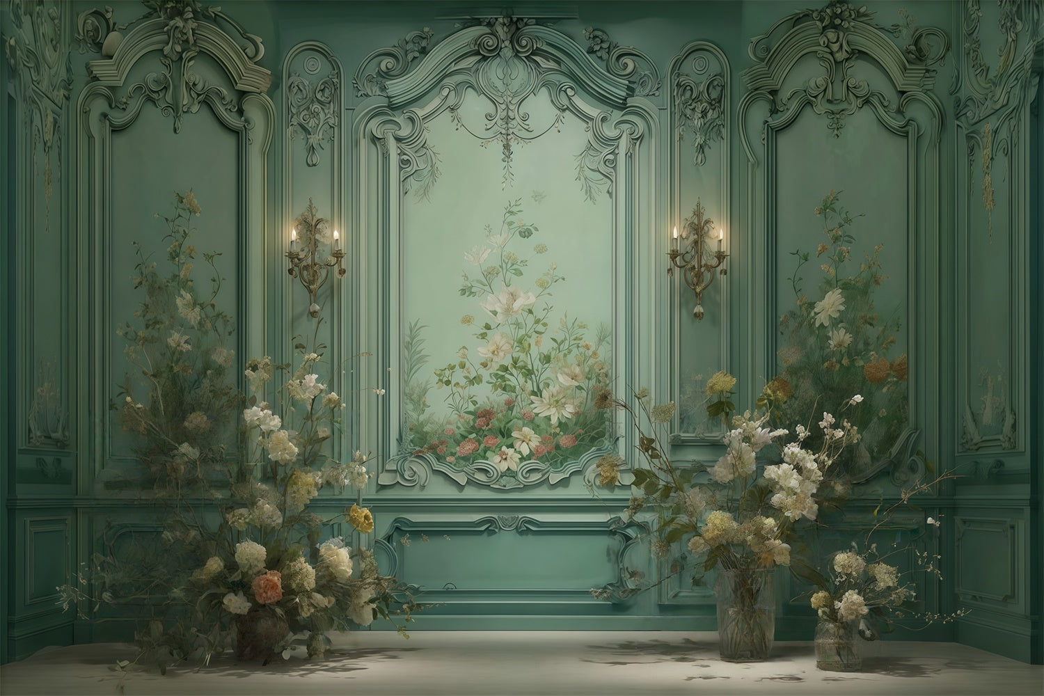 Weinlese-Wandhintergrund Eleganter verzauberter Blumen Fotohintergrund MRR7-222