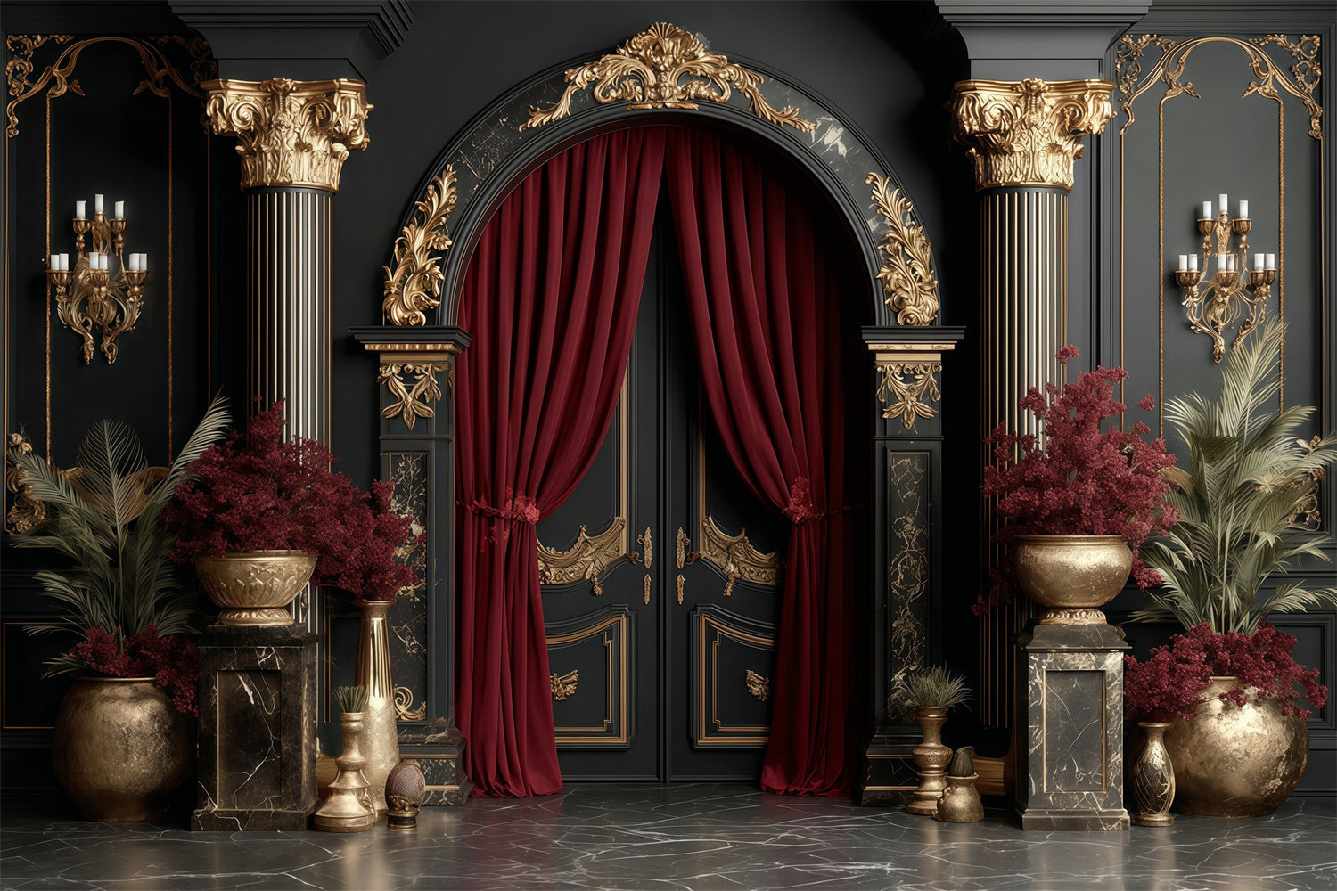 Vintage Fotografie Backdrops Gold Regal Hall Fotohintergrund MRR7-226