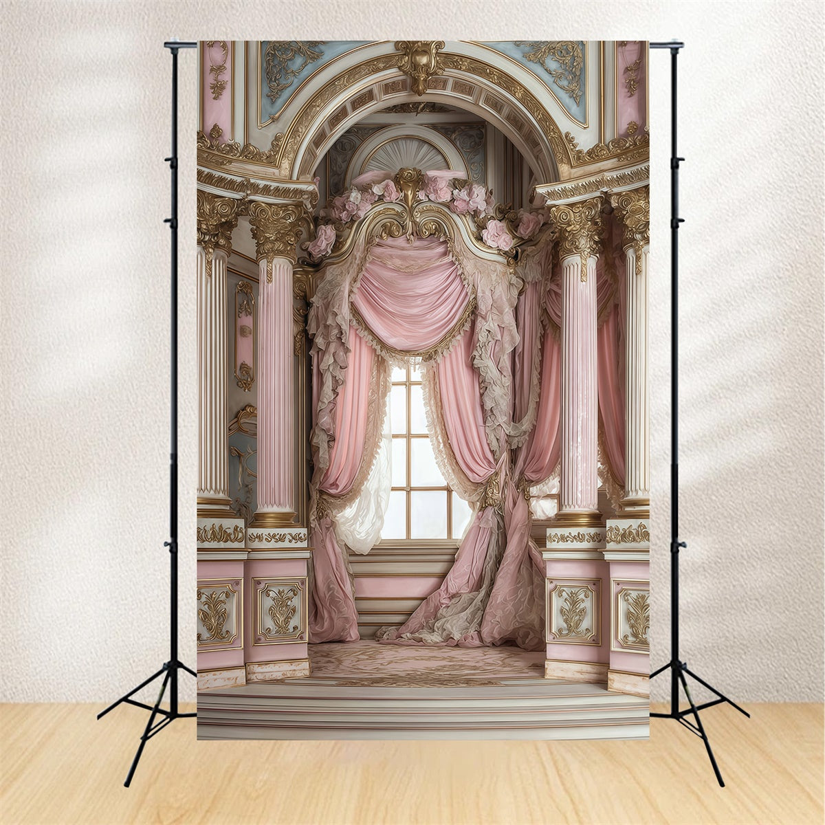 Rokoko-Fotohintergrund Blush Drapery Arch Vintage Backdrops MRR7-235
