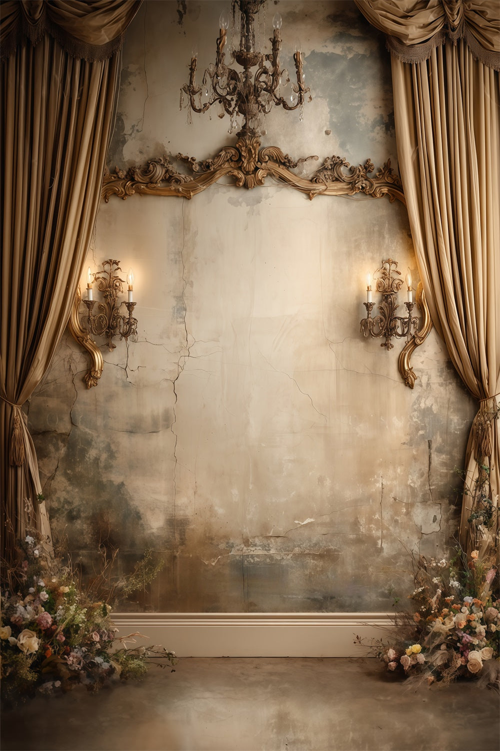 Vintage Wall Backdrop Aged Wall Chandelier Fotohintergrund MRR7-238