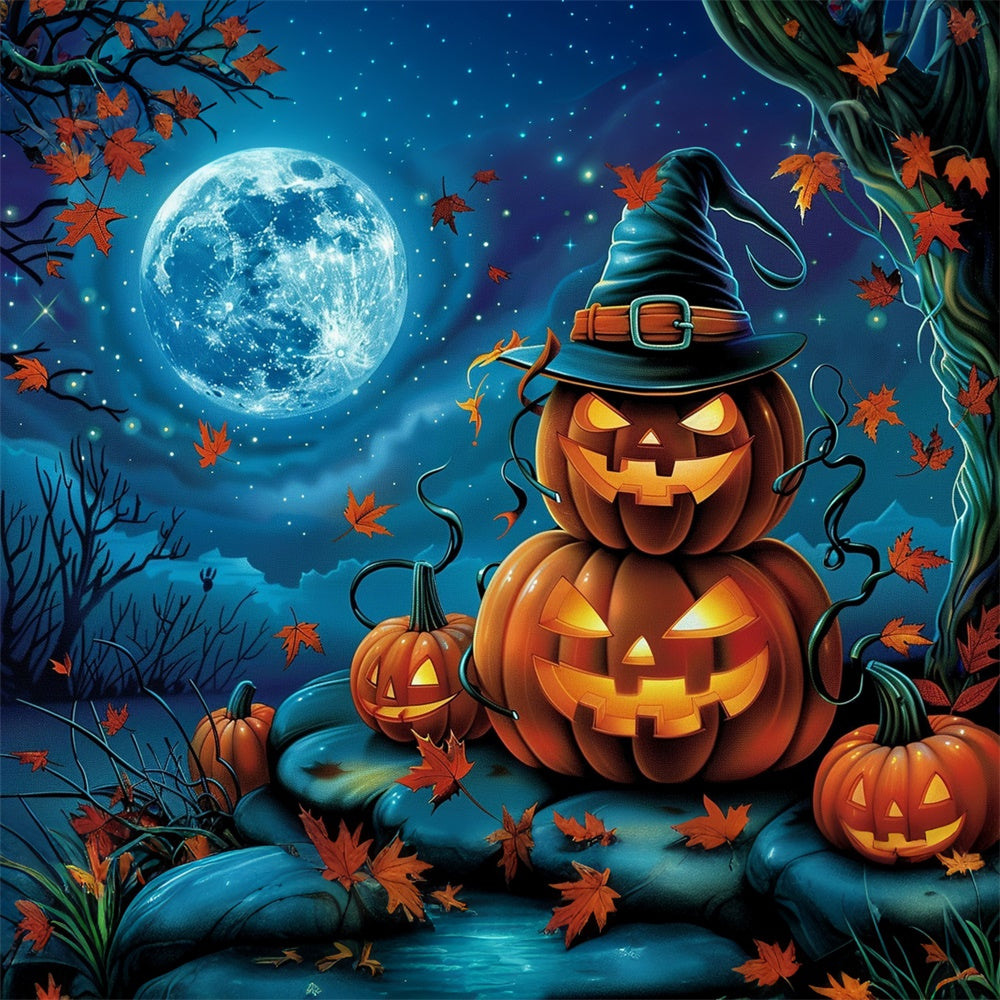 Halloween Mond Backdrop Lächelnde Kürbisse Sterne Backdrop MRR7-29
