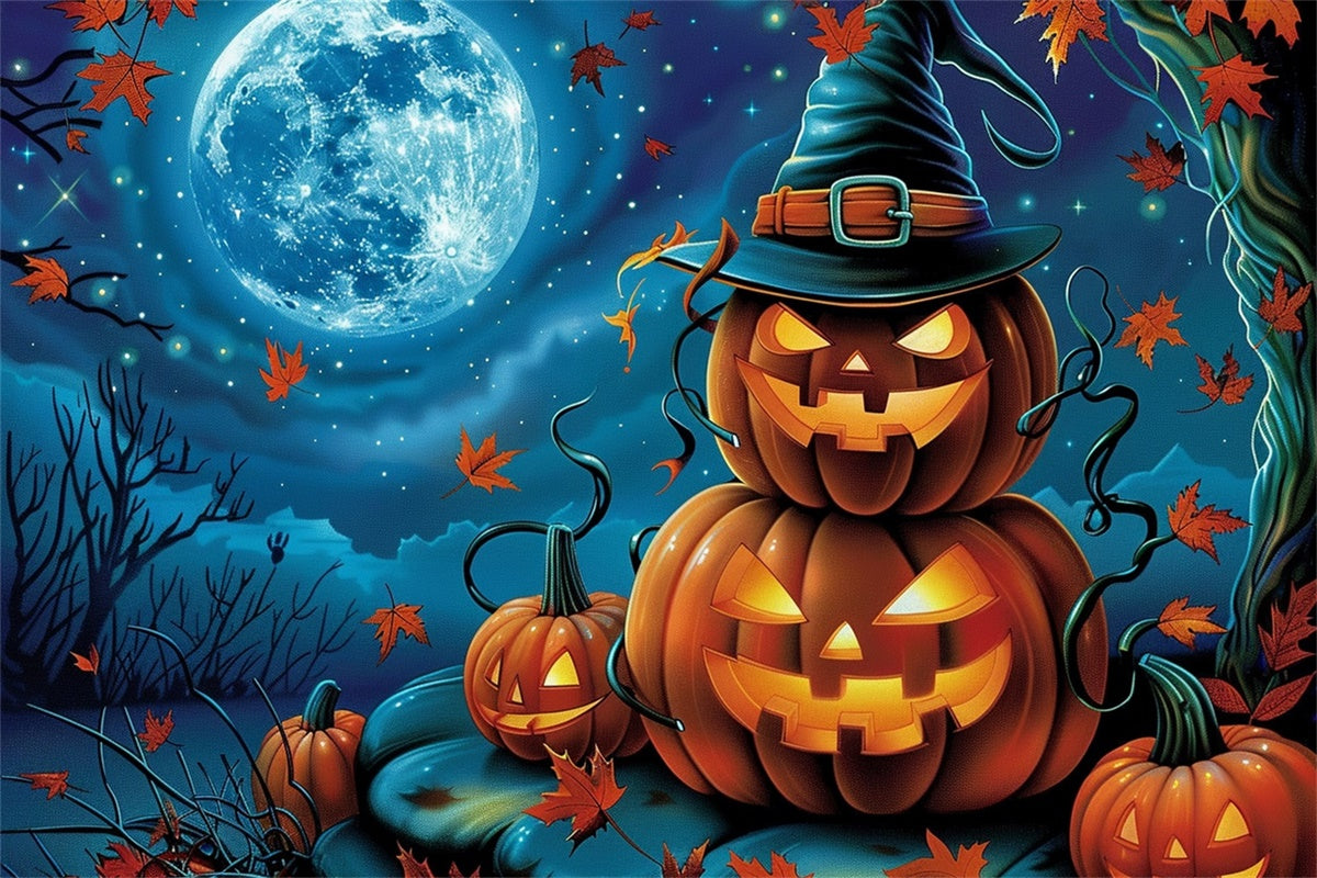 Halloween Mond Backdrop Lächelnde Kürbisse Sterne Backdrop MRR7-29