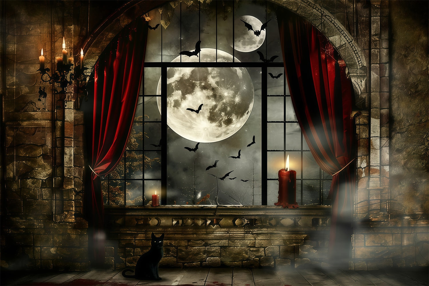 Halloween Mond Backdrop Geisterhaftes Fenster Glühen Backdrop MRR7-33
