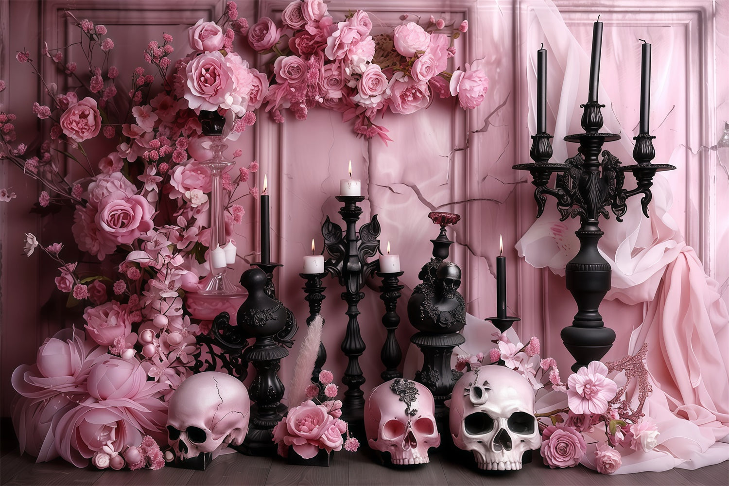Gruselige Halloween-Hintergrundkulisse Elegante Rose Altar-Hintergrundkulisse MRR7-34