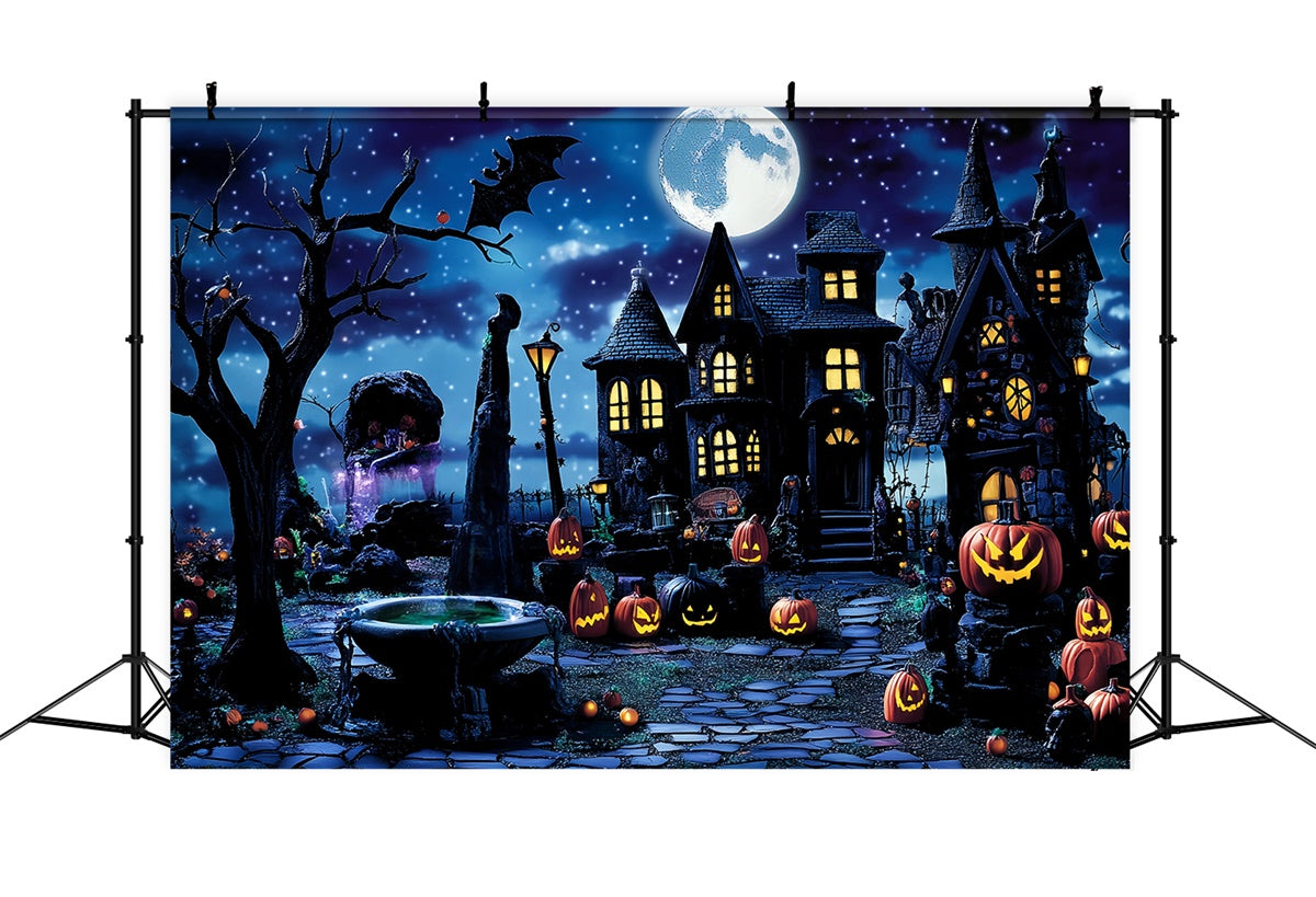 Halloween Hintergrund Sternennacht Gespenstische Straße Hintergrund MRR7-35