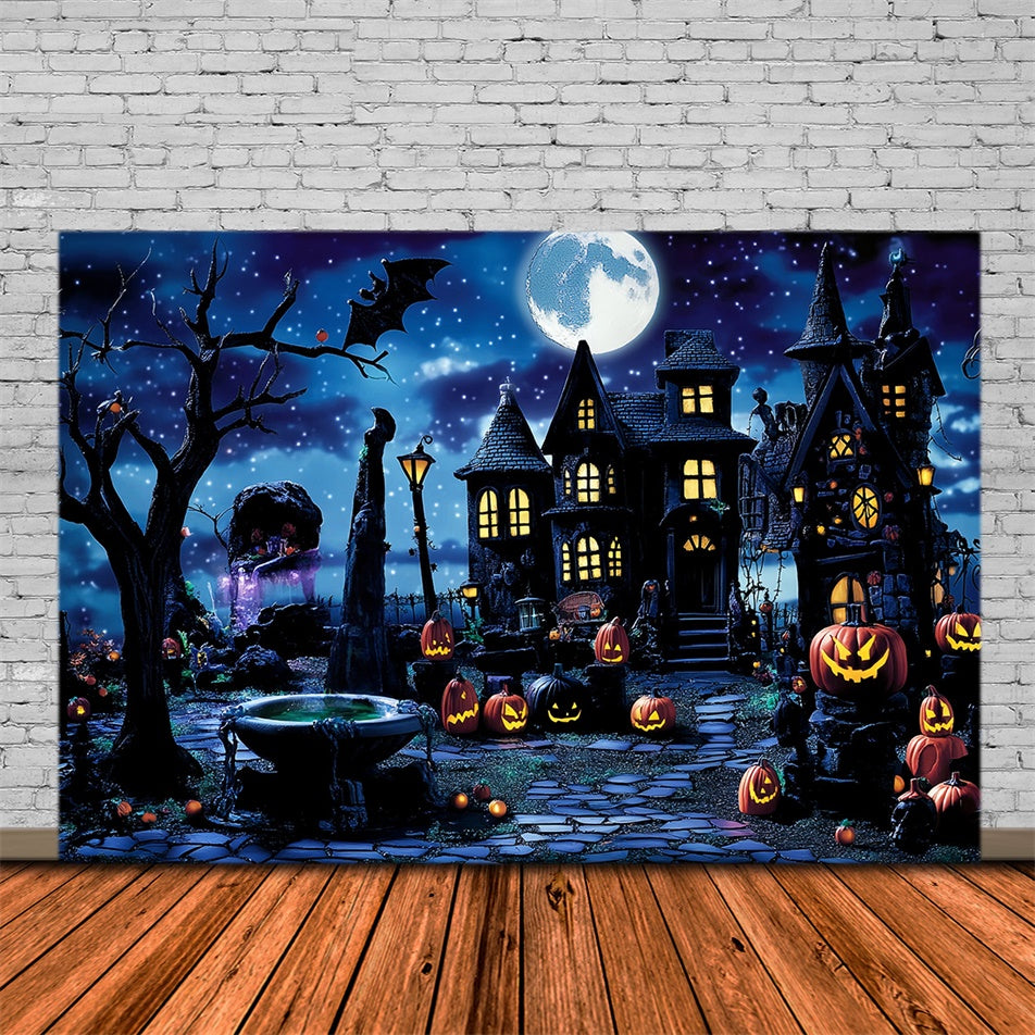Halloween Hintergrund Sternennacht Gespenstische Straße Hintergrund MRR7-35