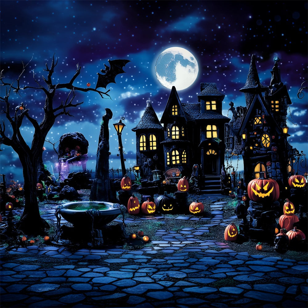 Halloween Hintergrund Sternennacht Gespenstische Straße Hintergrund MRR7-35