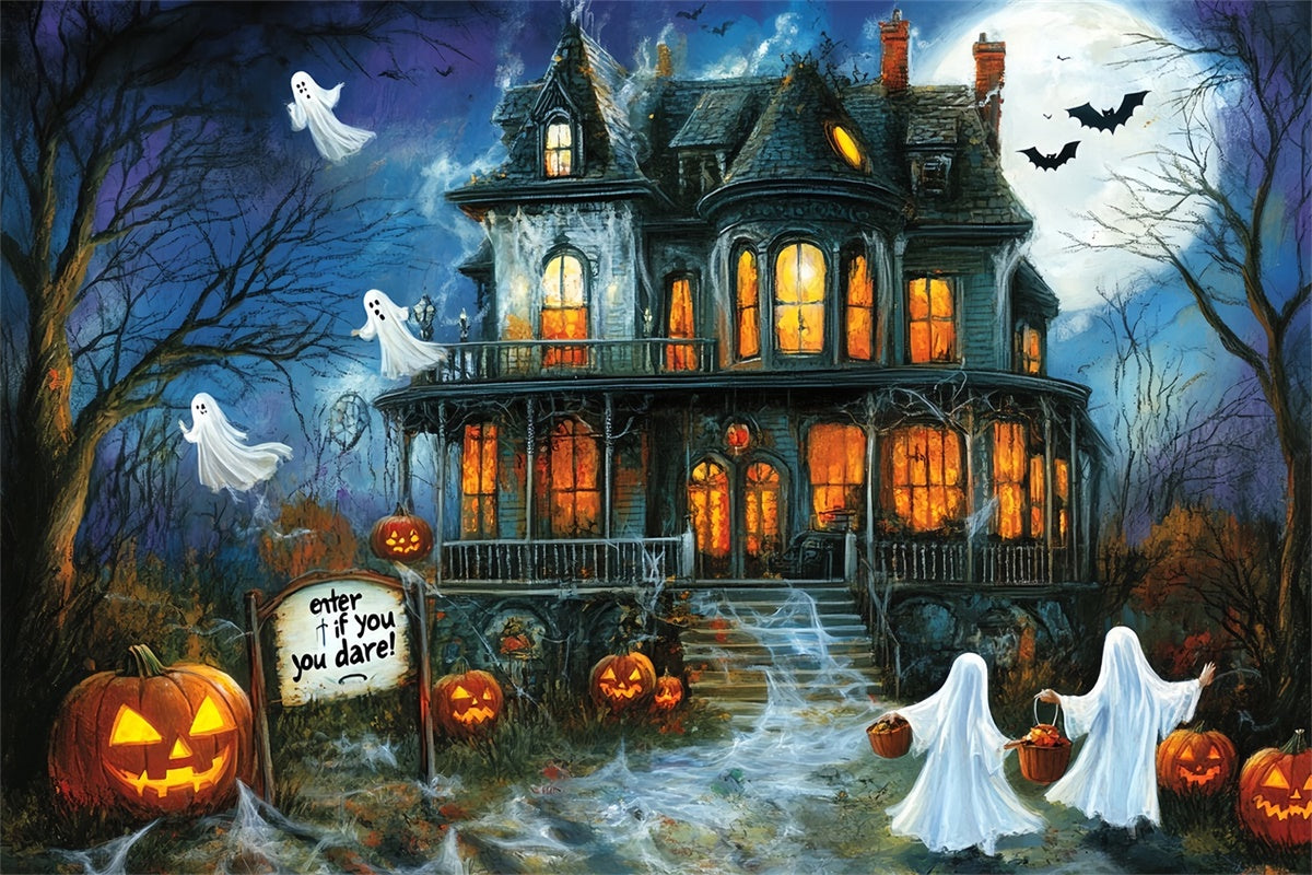 Gruseliger Halloween-Hintergrund Spukhaus Gespenster Hintergrund MRR7-43