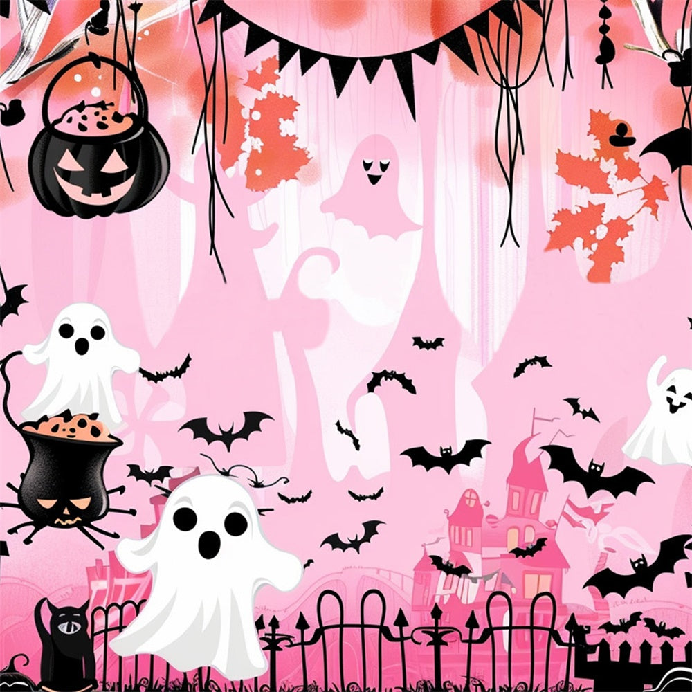 Niedlicher Halloween-Hintergrund Geisterhafte Fledermaus Schloss Rosa Hintergrund MRR7-46