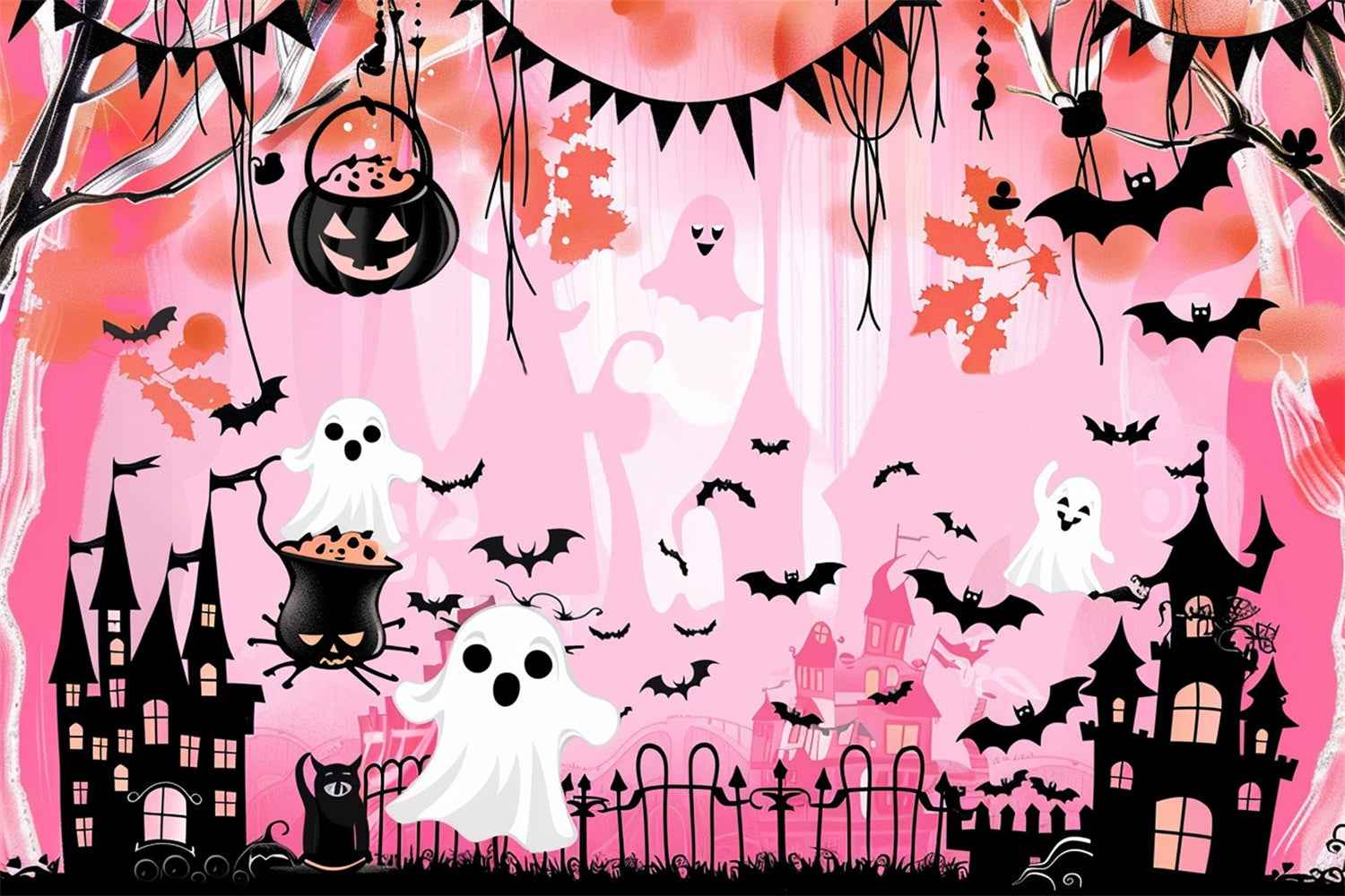Niedlicher Halloween-Hintergrund Geisterhafte Fledermaus Schloss Rosa Hintergrund MRR7-46