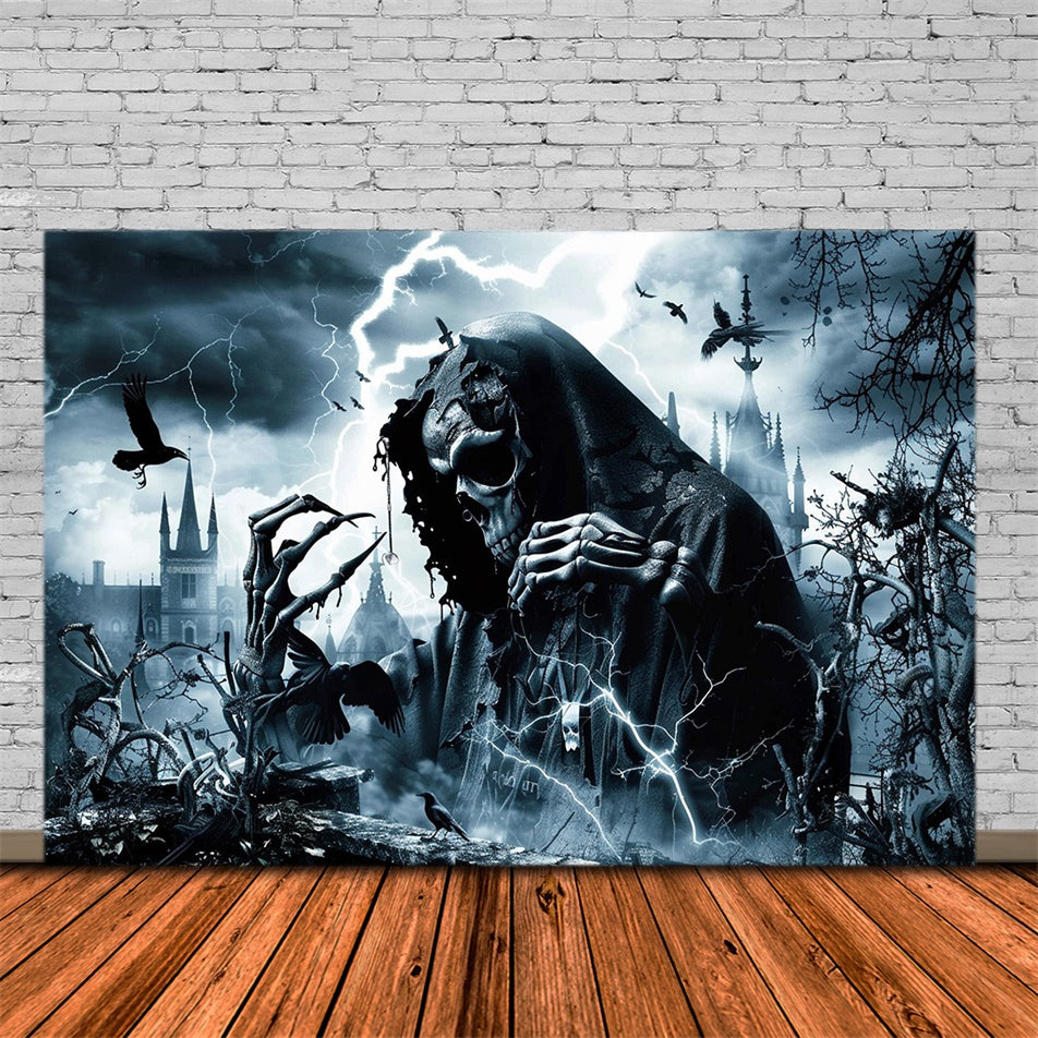 Gruseliger Halloween-Hintergrund Rachsüchtiger Wraith Blitzhintergrund MRR7-47
