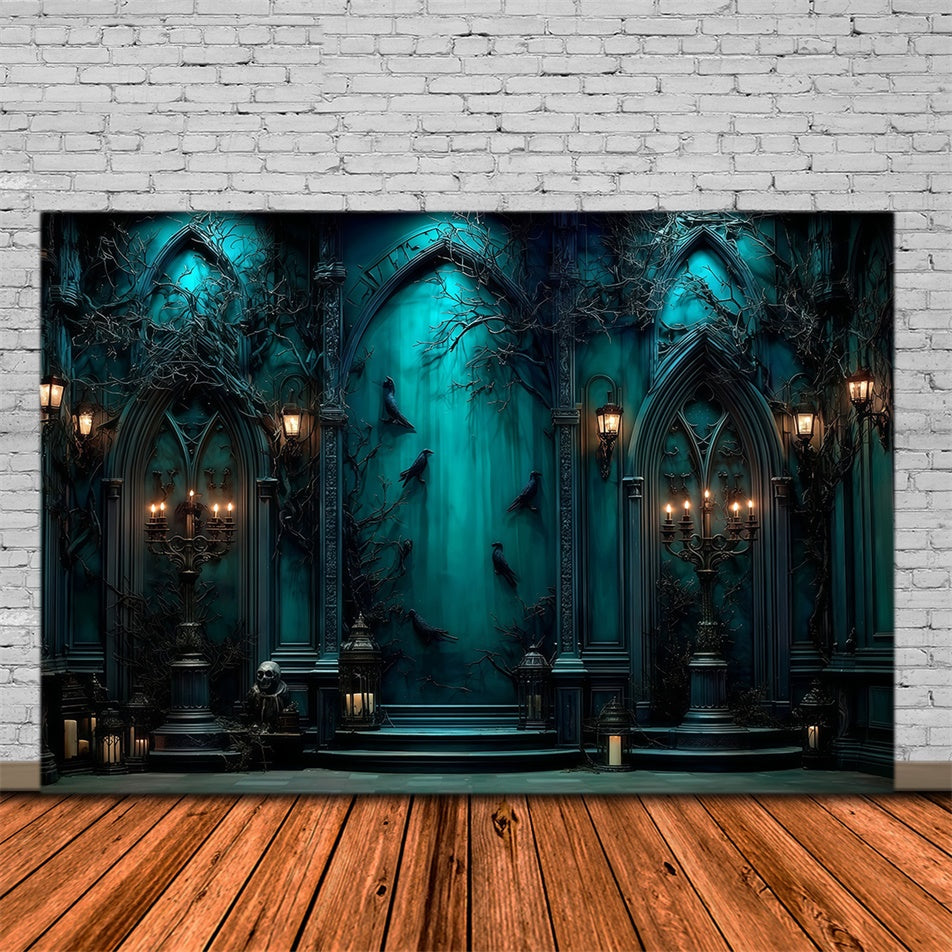 Halloweenkulisse Gespenstische blaue Kapelle Hintergrund MRR7-49