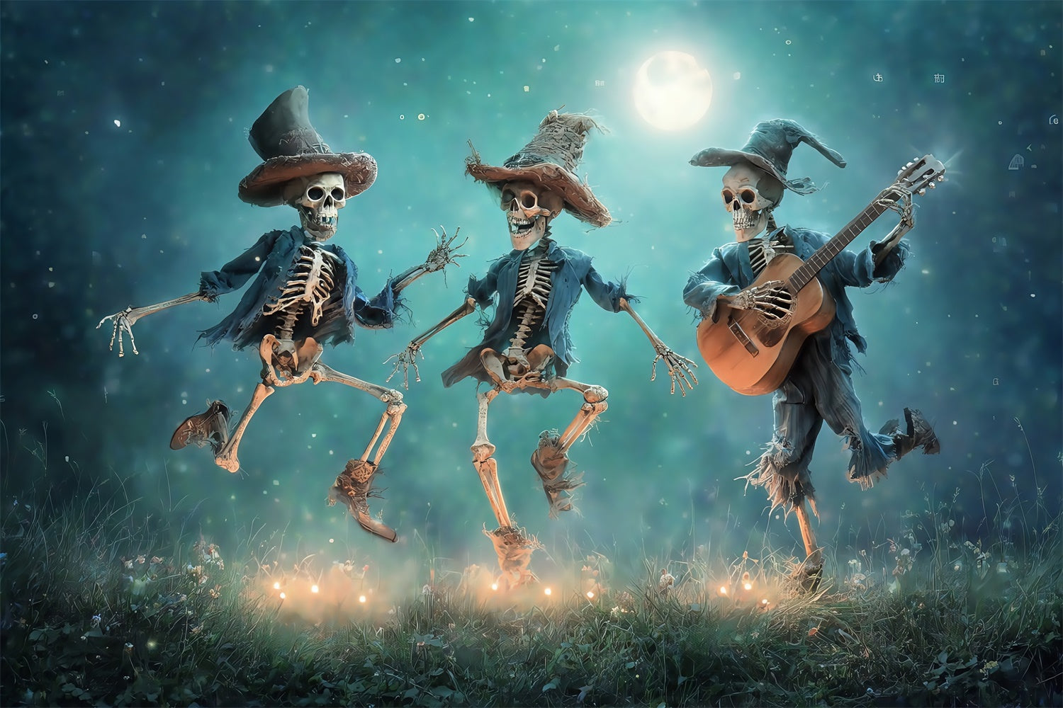 Gespenstische Halloween Kulisse Skelett Hoedown Mondlicht Kulisse MRR7-50