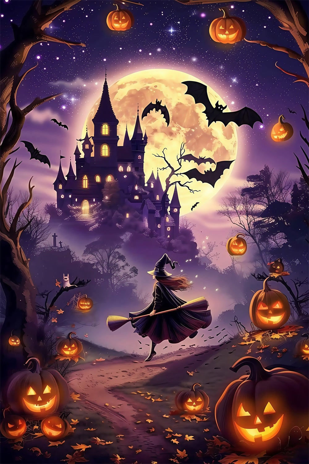Halloween-Hexen-Hintergrundkulisse Mondlicht-Zauberfahrt-Hintergrundkulisse MRR7-51