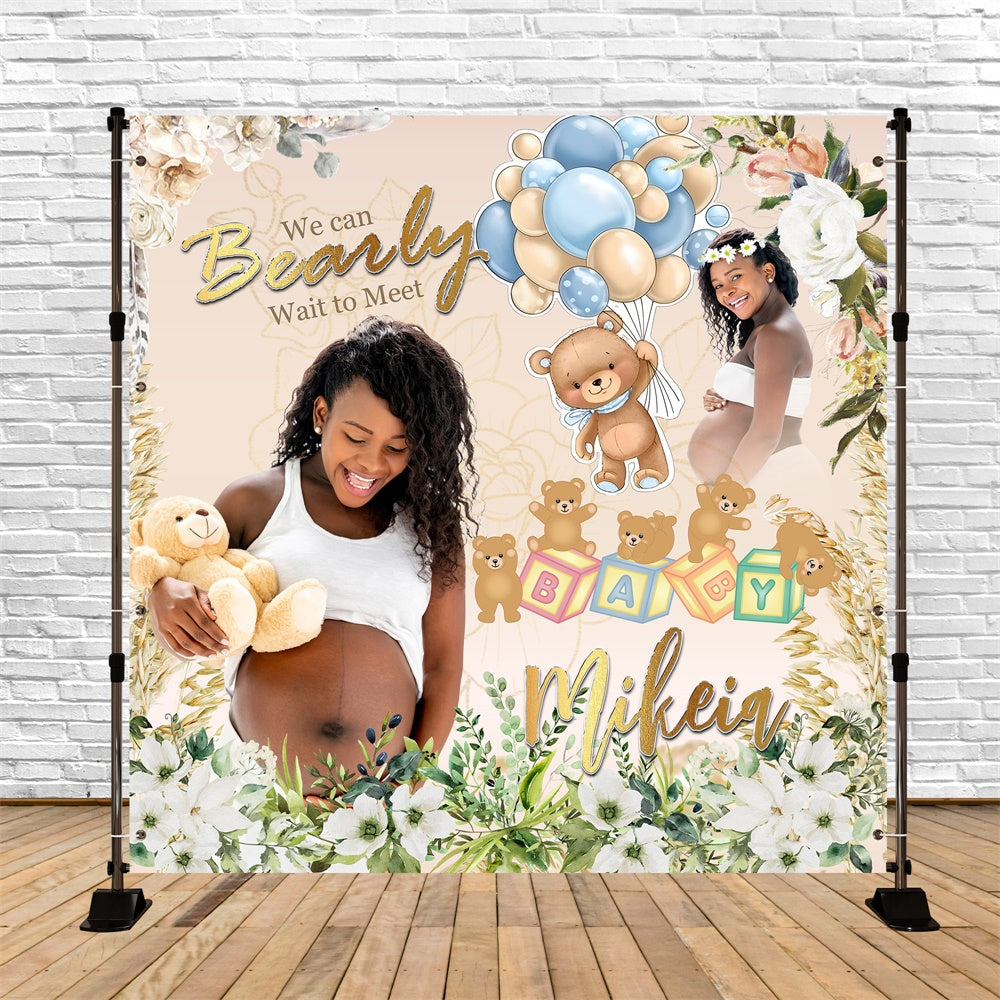Hintergrund für Baby Shower Floral Teddy Joy Personalisierter Hintergrund MRR7-9