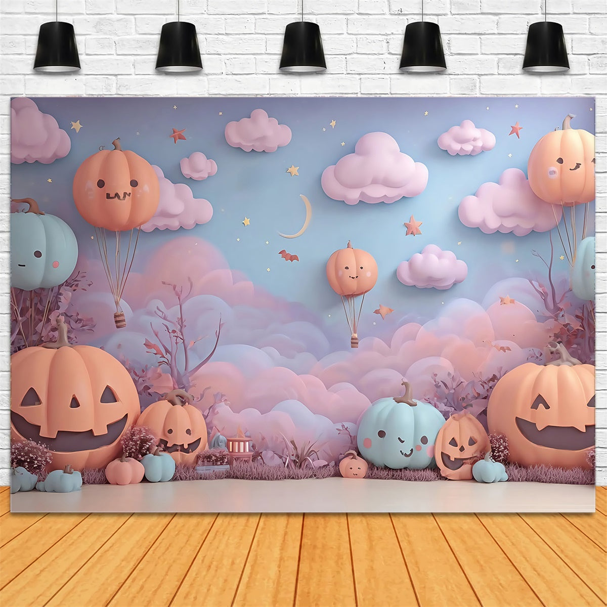 Halloween Backdrops Kürbis Heißluftballon Wolken Sterne Kinder Foto Hintergrund MRR8-12