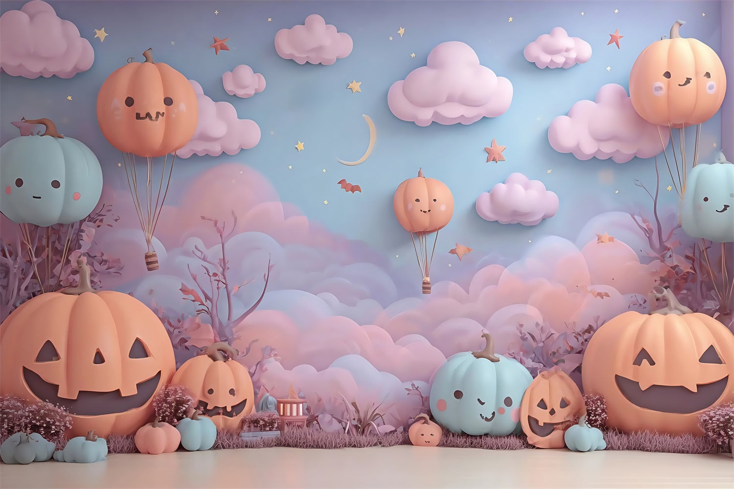 Halloween Backdrops Kürbis Heißluftballon Wolken Sterne Kinder Foto Hintergrund MRR8-12
