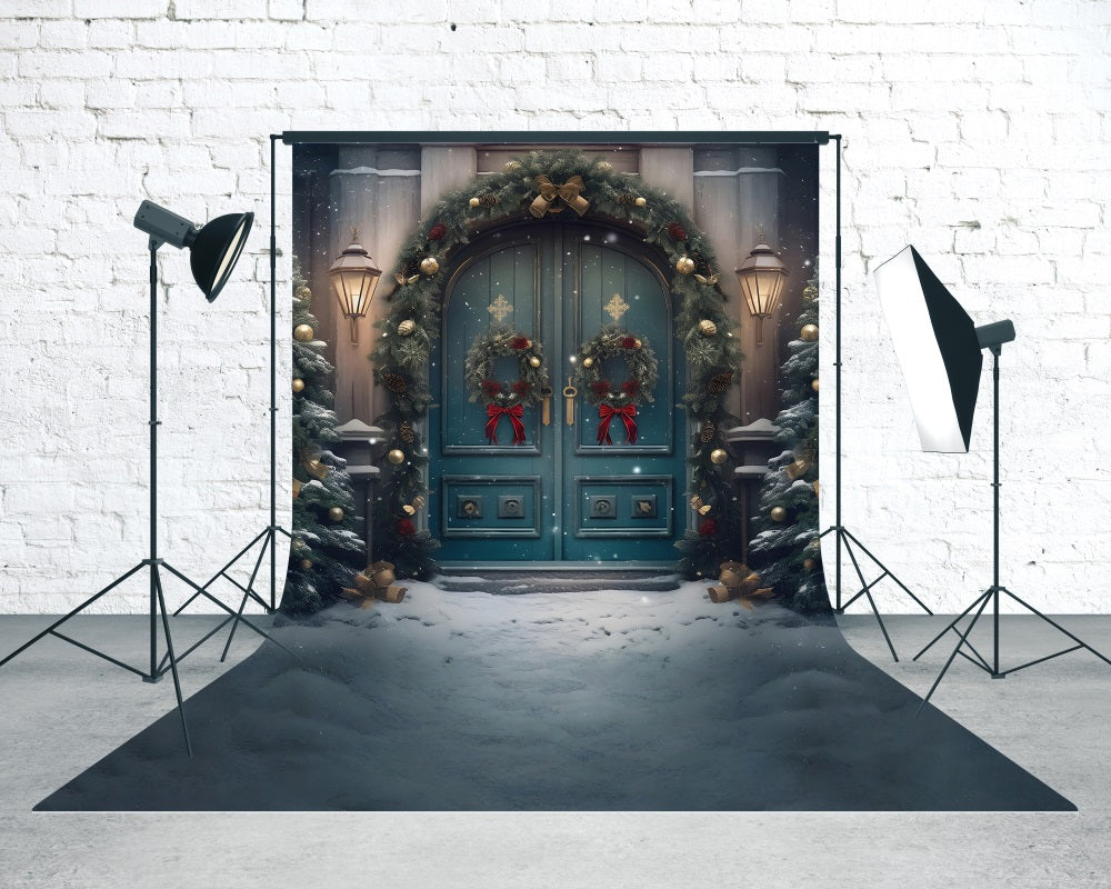 Weihnachten Backdrop Fotografie Classic Peacock Blau Weihnachtskranz Tor Weihnachten Studiohintergrund 10x10 MRR8-125
