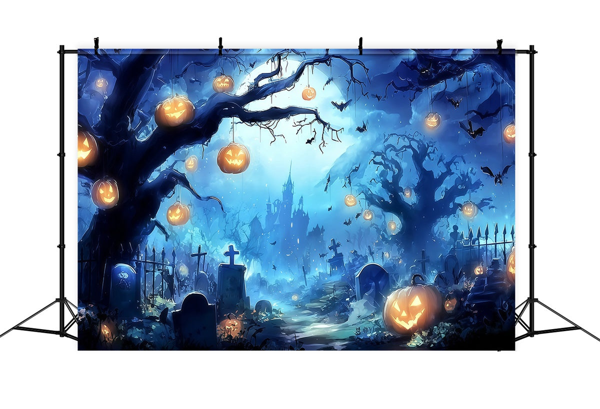 Halloween Friedhof Foto Hintergrund Unheimlicher Kürbis Kronleuchter Wald Schloss Hintergrund MRR8-13