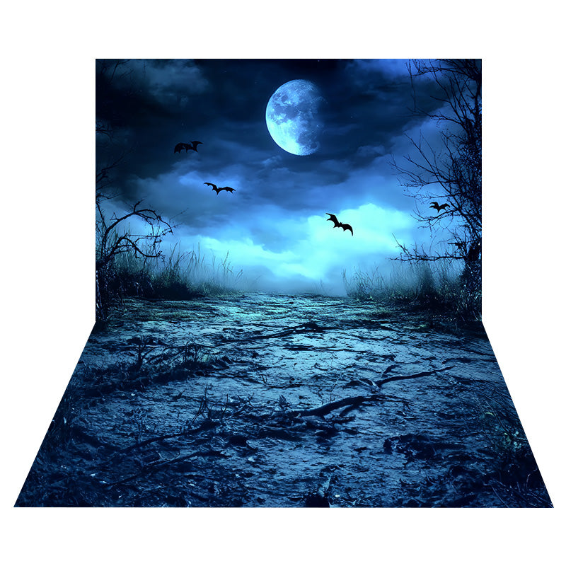 Halloween Mondschein-Fledermaus-Himmel-Foto Hintergrund+Schlamm-Boden-Foto Hintergrund MRR8-134
