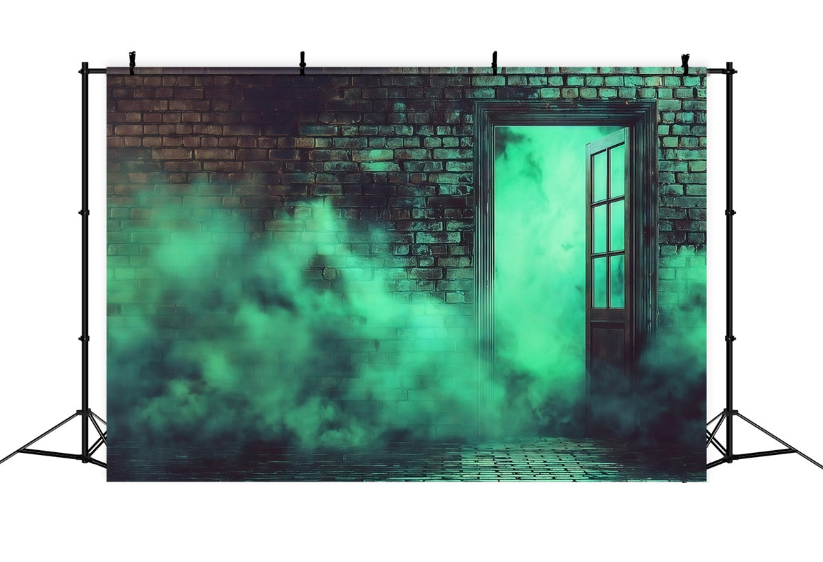Halloween Wandhintergrund Gruselige grüne rauchige Ziegelwand Halloween Foto Hintergrund MRR8-15