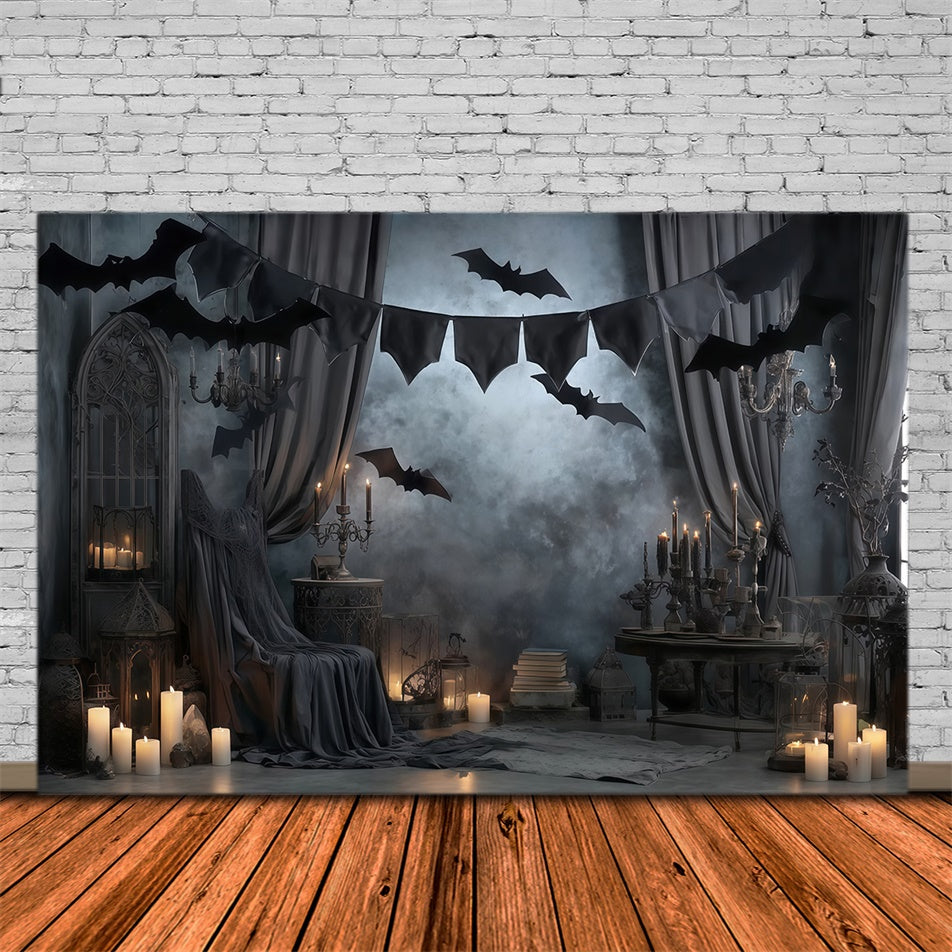 Halloween Wandhintergrund Gothic Kerzenschein Fledermaus Vorhänge Halloween Foto Hintergrund MRR8-16