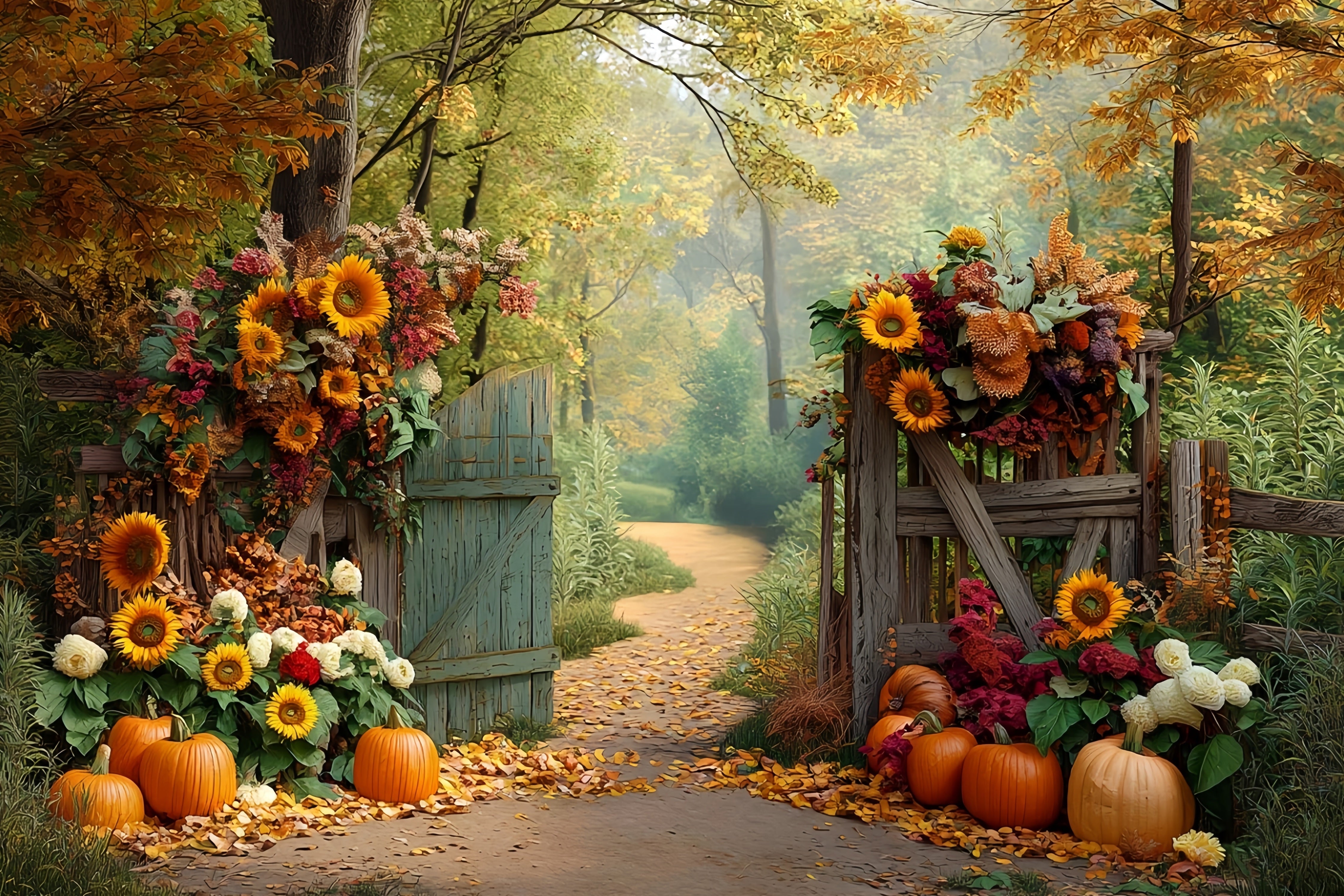 Herbstwald Kulisse Sonnenblumen Kürbisweg Herbst Fotokulissen MRR8-185