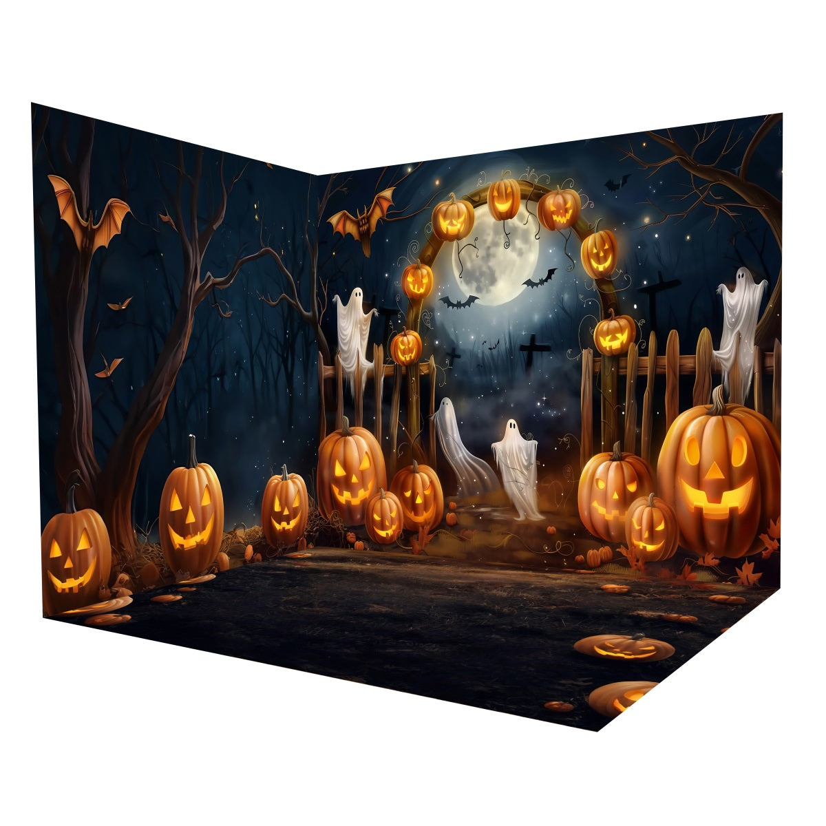 Halloween-Kulissenideen Geisterhafter Kürbisbogen Mondlicht Kulisse Raumset MRR8-259