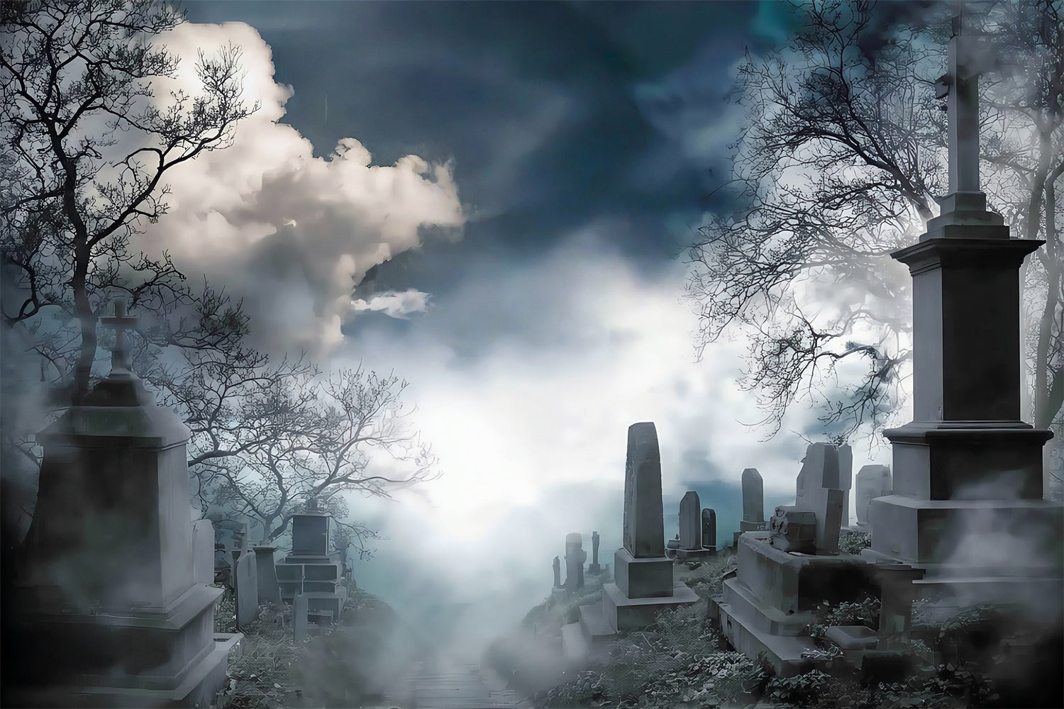 Halloween Friedhof Backdrop Unheimlich Nebliger Friedhof Hügel Halloween Foto Hintergrund MRR8-26