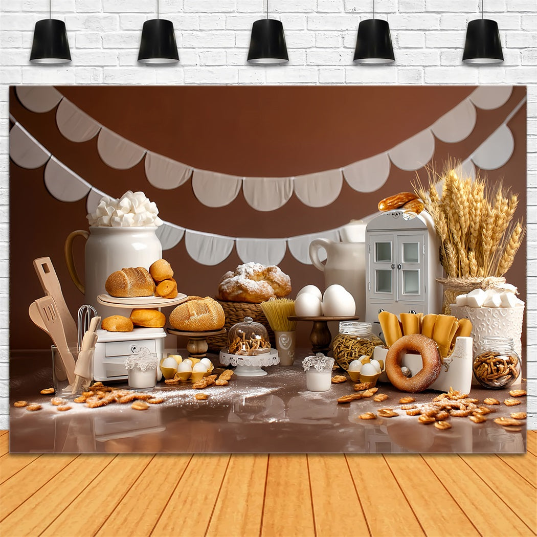 Smash-Cake-Hintergrund Bäckerei Brot Rustikale Auslage Geburtstagsfoto-Hintergrund MRR8-268