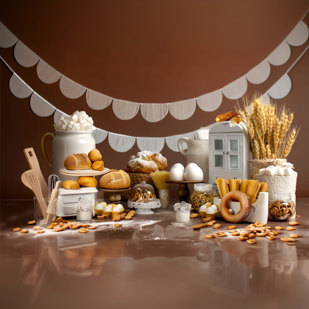 Smash-Cake-Hintergrund Bäckerei Brot Rustikale Auslage Geburtstagsfoto-Hintergrund MRR8-268