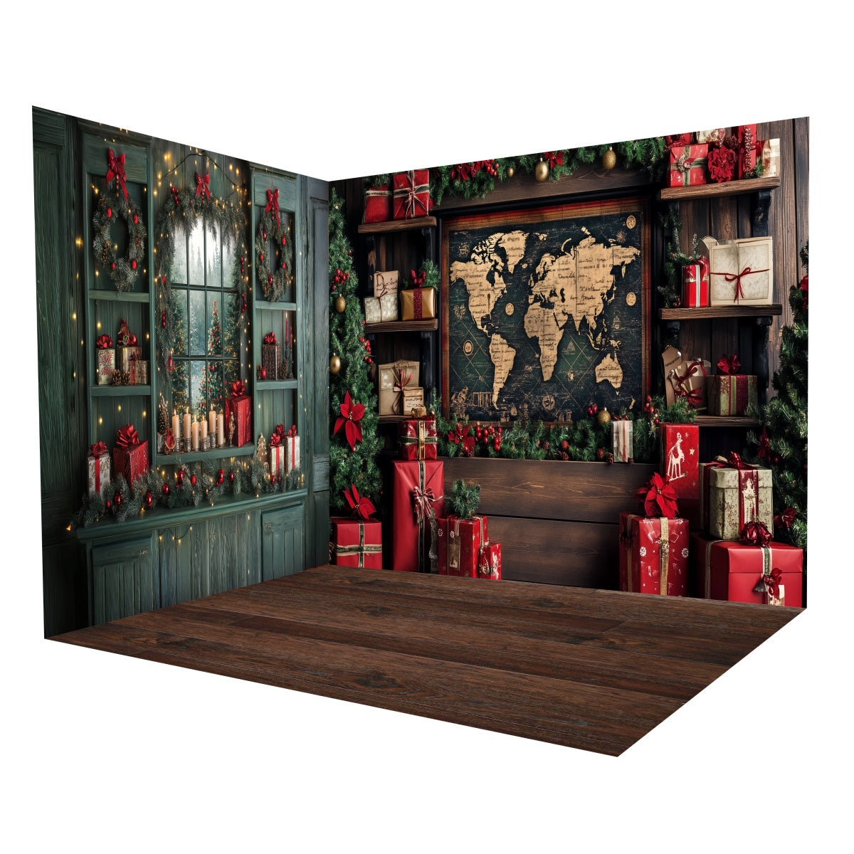 Weihnachts Fotohintergrundideen Vintage-Fenster-HolzFotohintergrund-Raumset MRR8-281