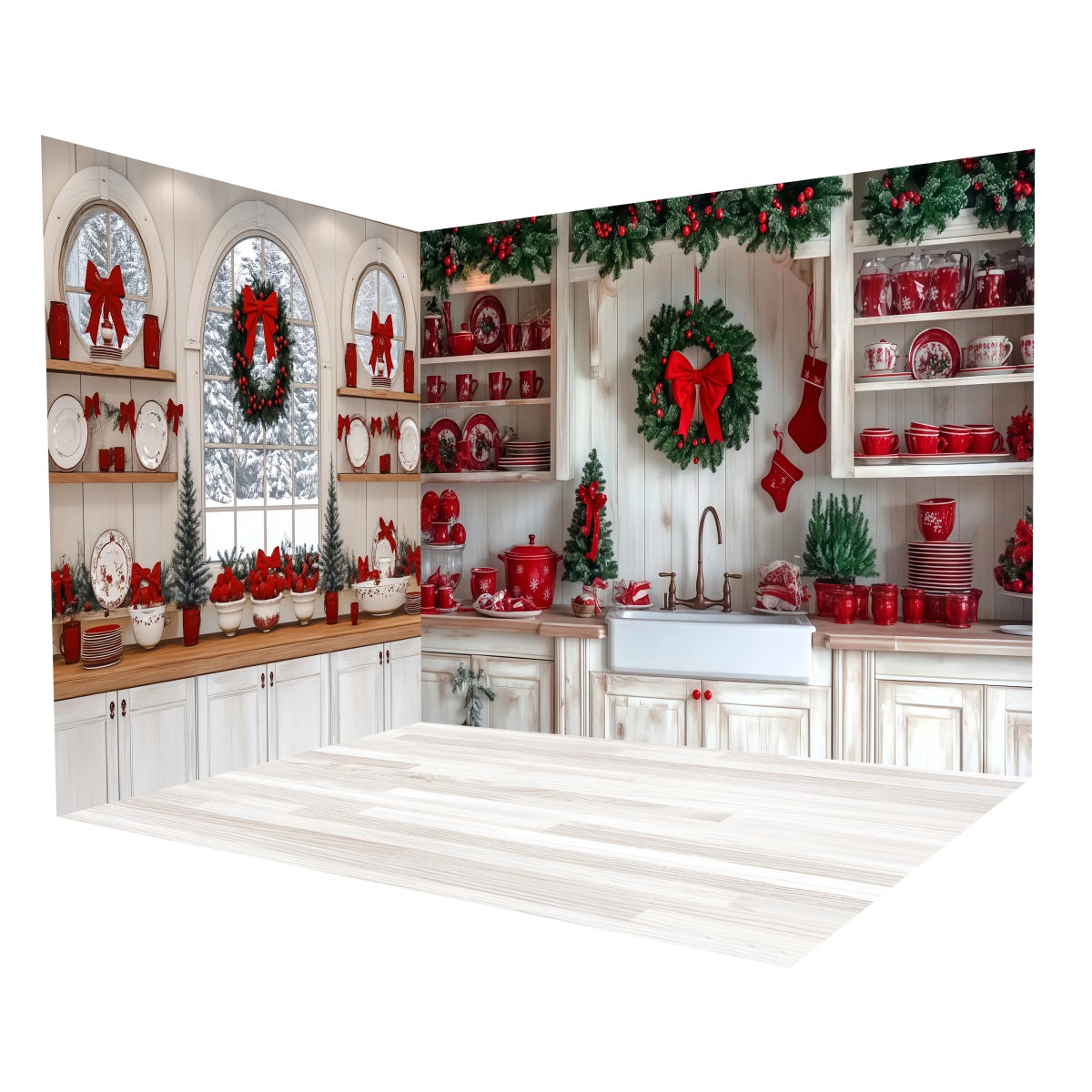 Weihnachts Fotohintergrund Roter Küchenkamin Fotohintergrund-Raumset MRR8-282