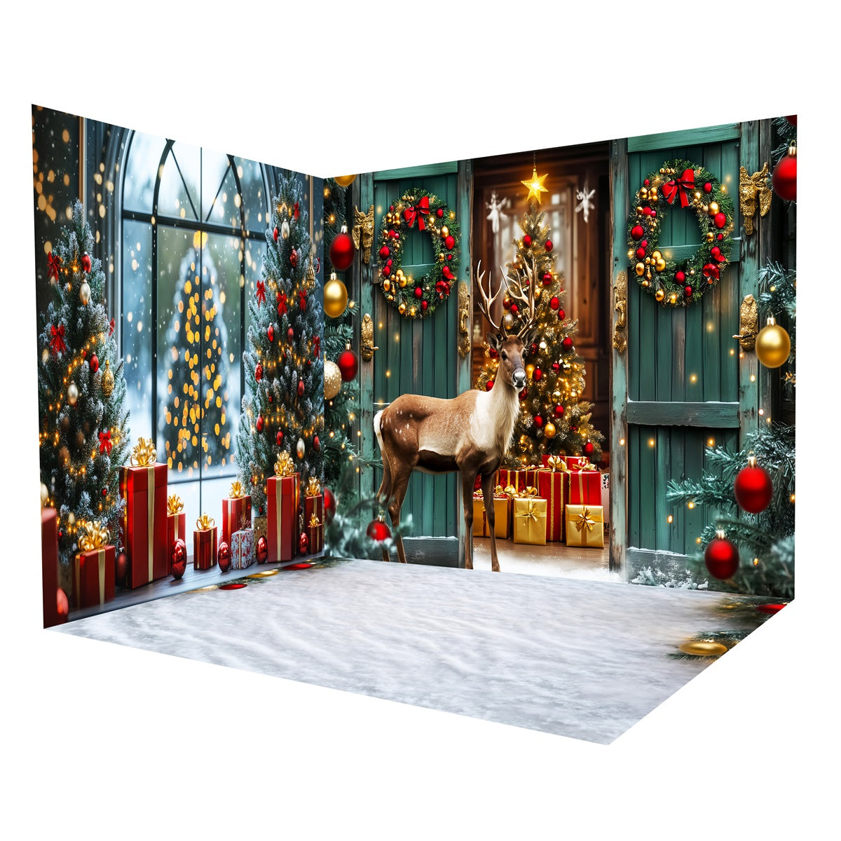 Weihnachtsfotografie Studio Hintergründe Rentier-Bokeh-Fenster Fotohintergrund-Raumset MRR8-285