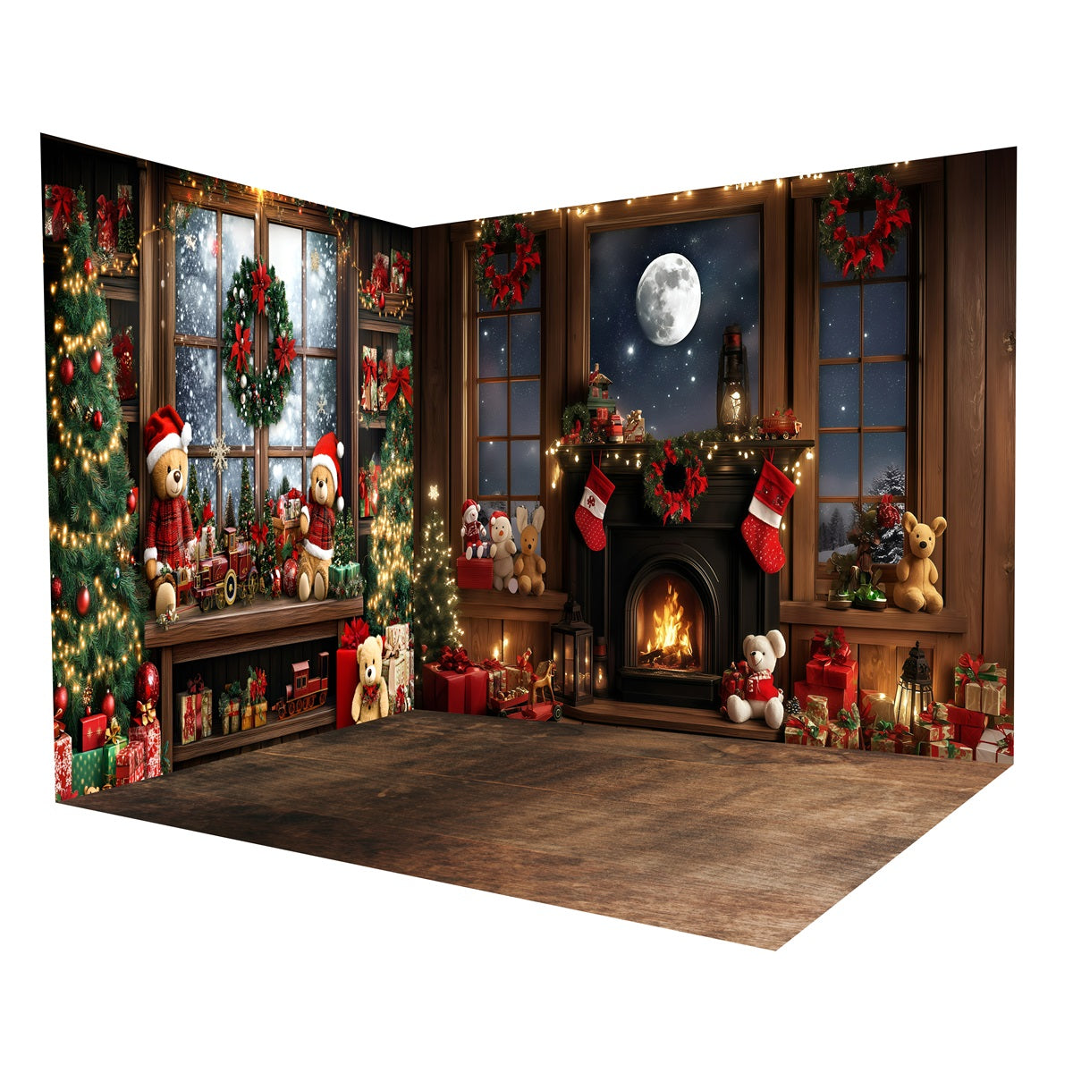 Weihnachtsfotohintergrund-Ideen Teddybär-Mondlicht Fotohintergrund-Raumset MRR8-286